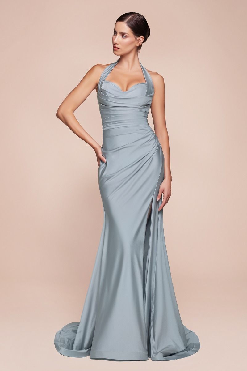 ZORA Halterneck Stretch Satin Mermaid Prom & Formal Dress