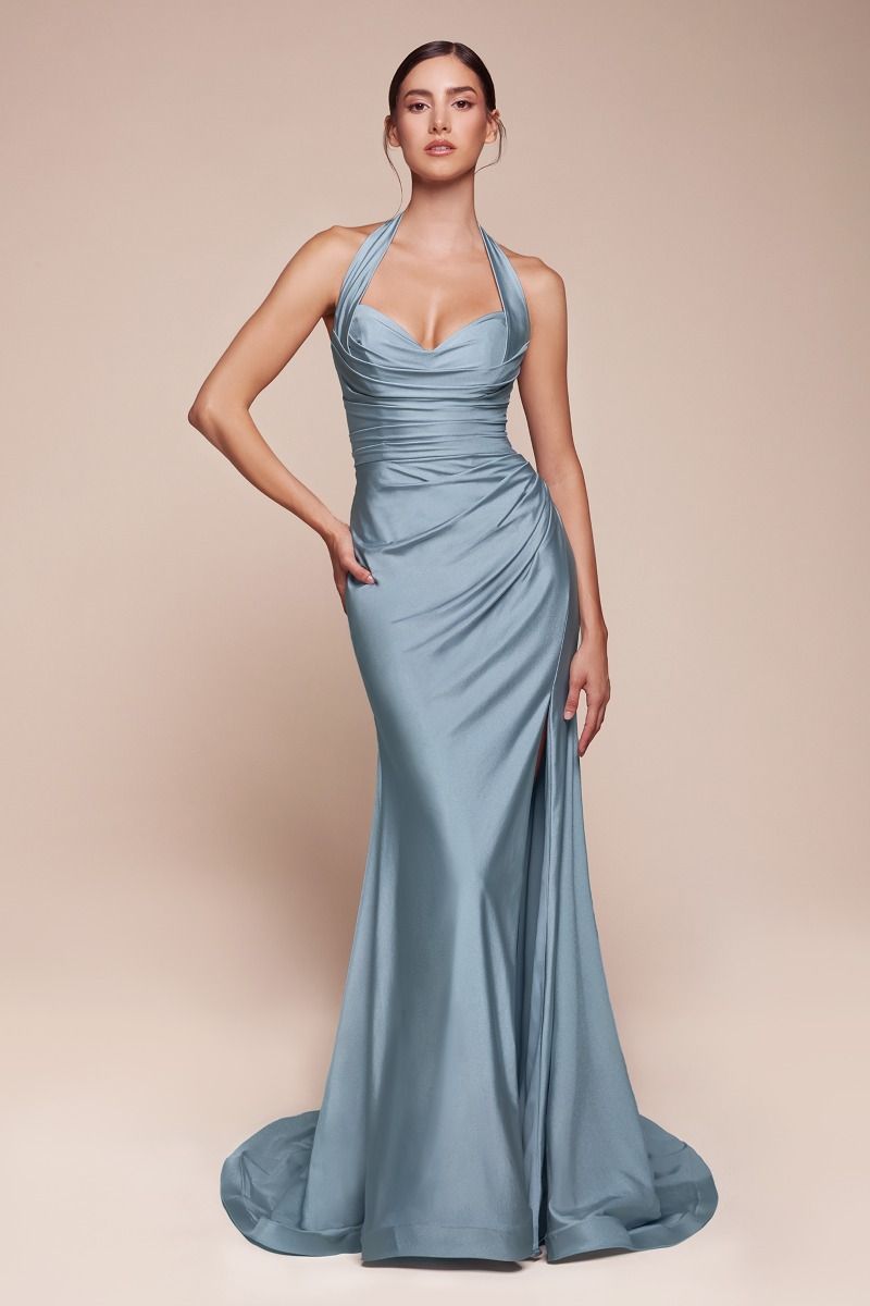 ZORA Halterneck Stretch Satin Mermaid Prom & Formal Dress