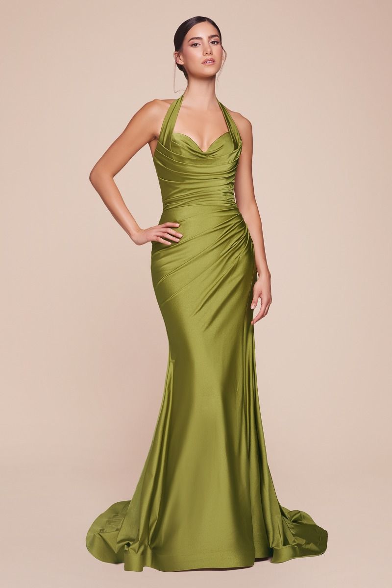 ZORA Halterneck Stretch Satin Mermaid Prom & Formal Dress