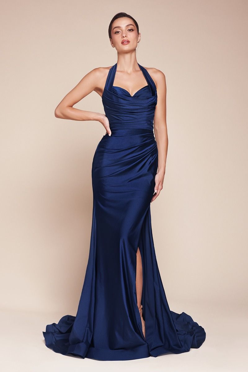 ZORA Curve Halterneck Stretch Satin Mermaid Prom & Formal Dress