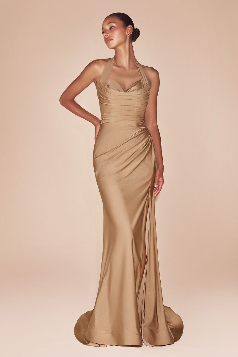 ZORA Halterneck Stretch Satin Mermaid Prom & Formal Dress