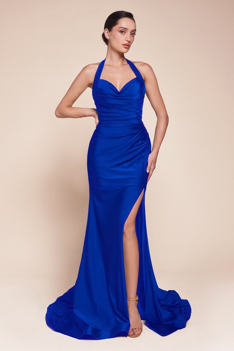 ZORA Halterneck Stretch Satin Mermaid Prom & Formal Dress