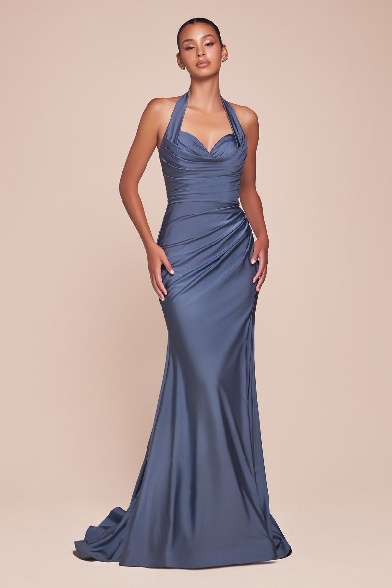 ZORA Halterneck Stretch Satin Mermaid Prom & Formal Dress