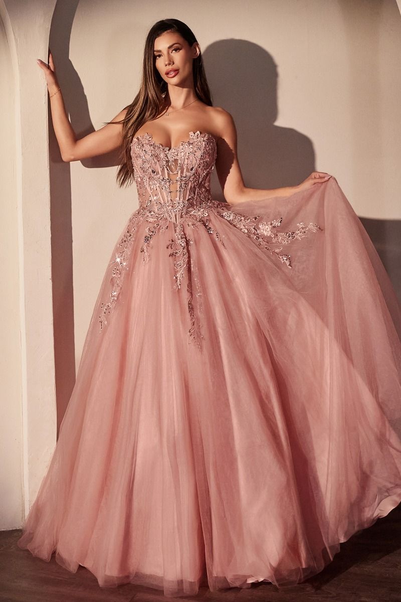 ASHER Strapless Floral Lace Prom & Formal Gown