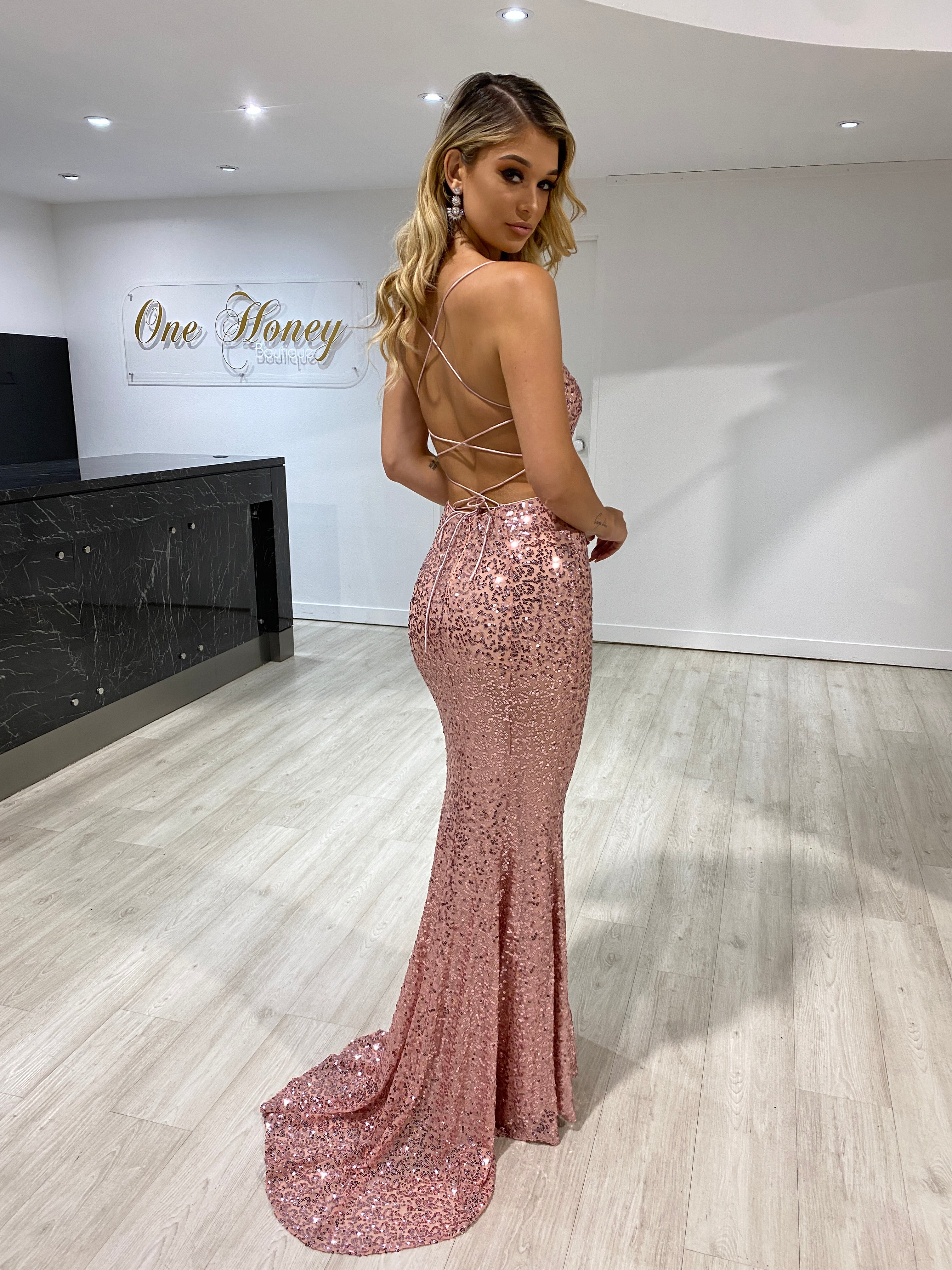 The NIKEETA Sequin Corset Back Mermaid Formal Gown