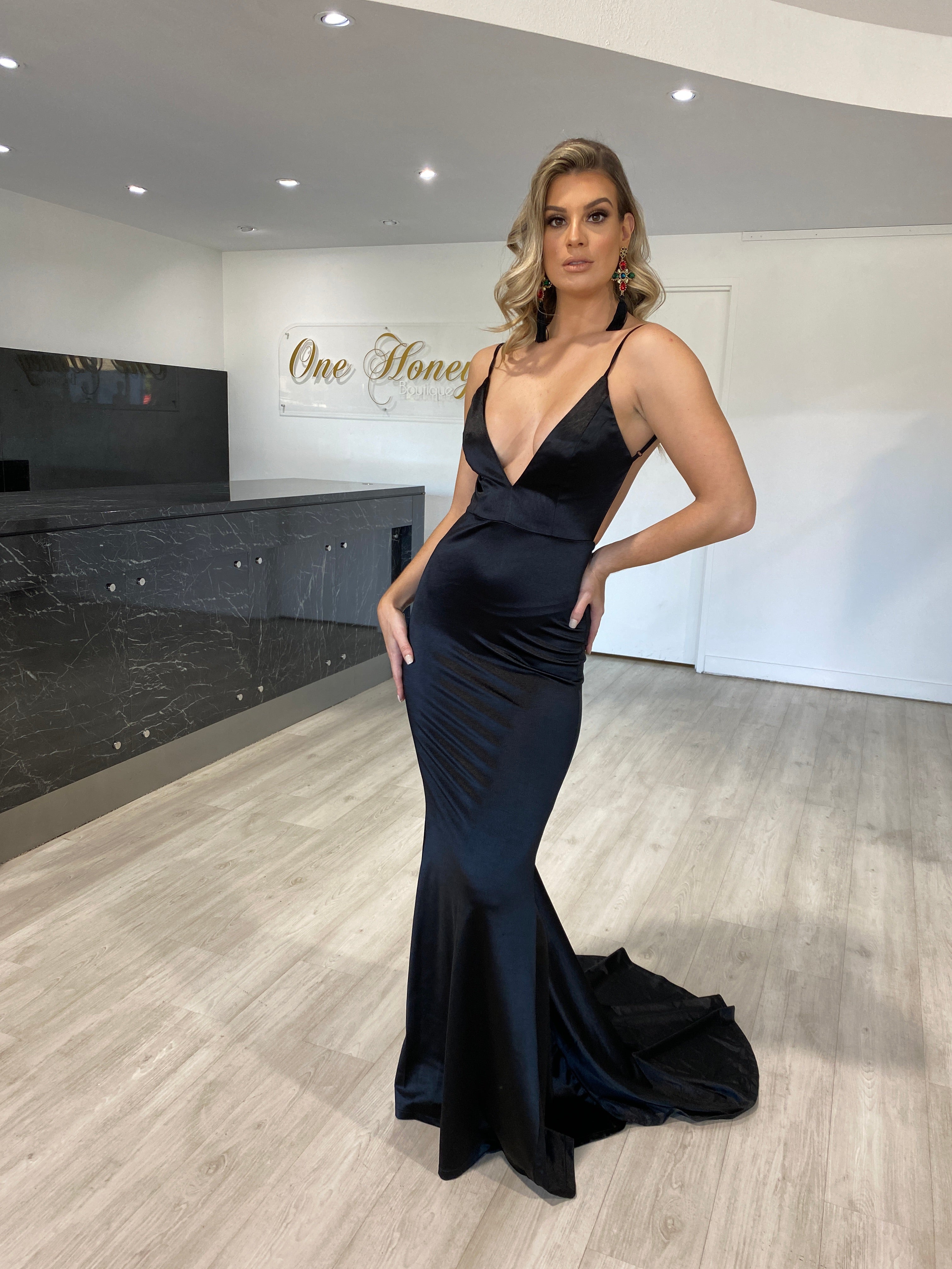 Honey Couture MILEE Low Back Mermaid Evening Gown Dress