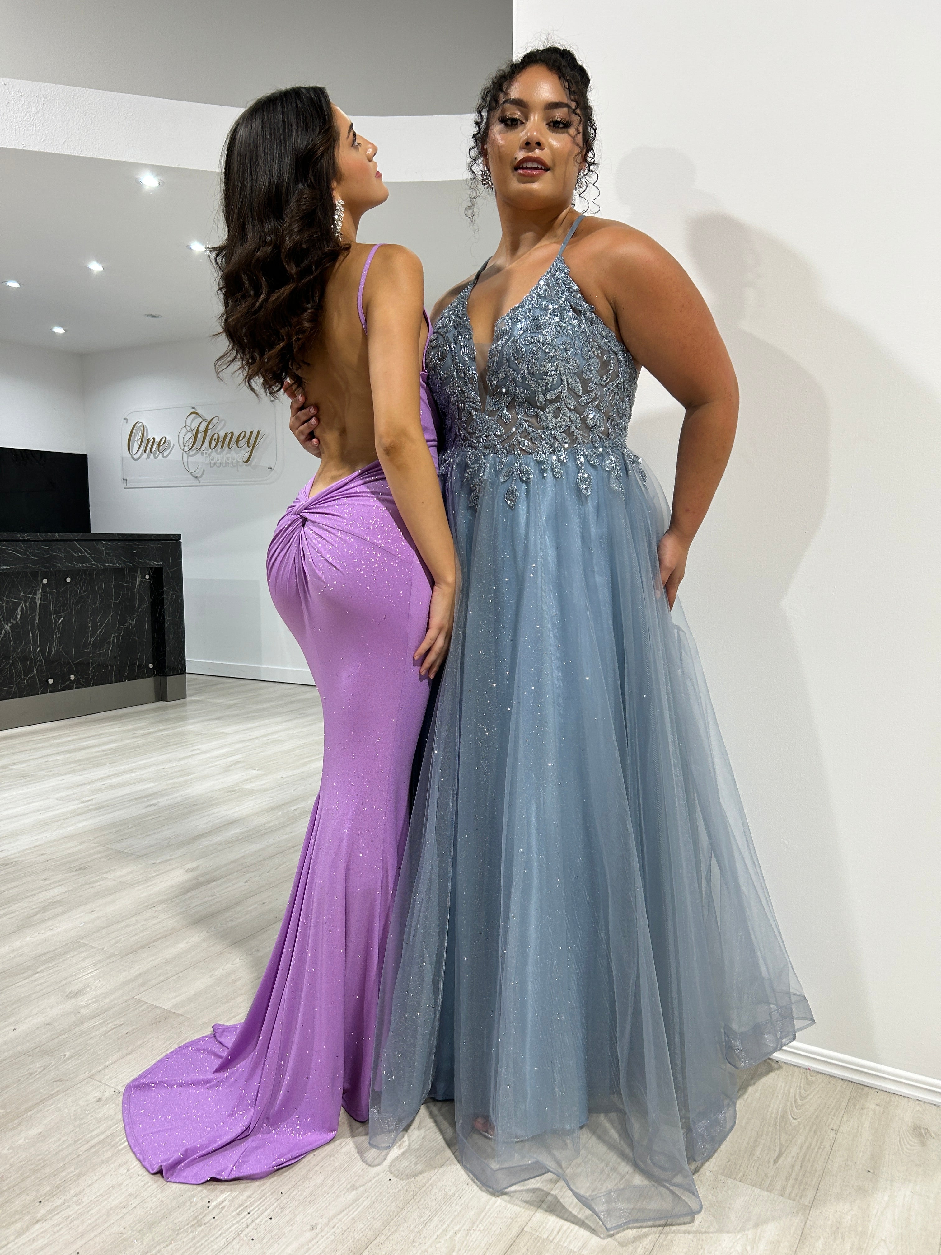 SKY Glitter Bum Scrunch Low Back Mermaid Formal Dress