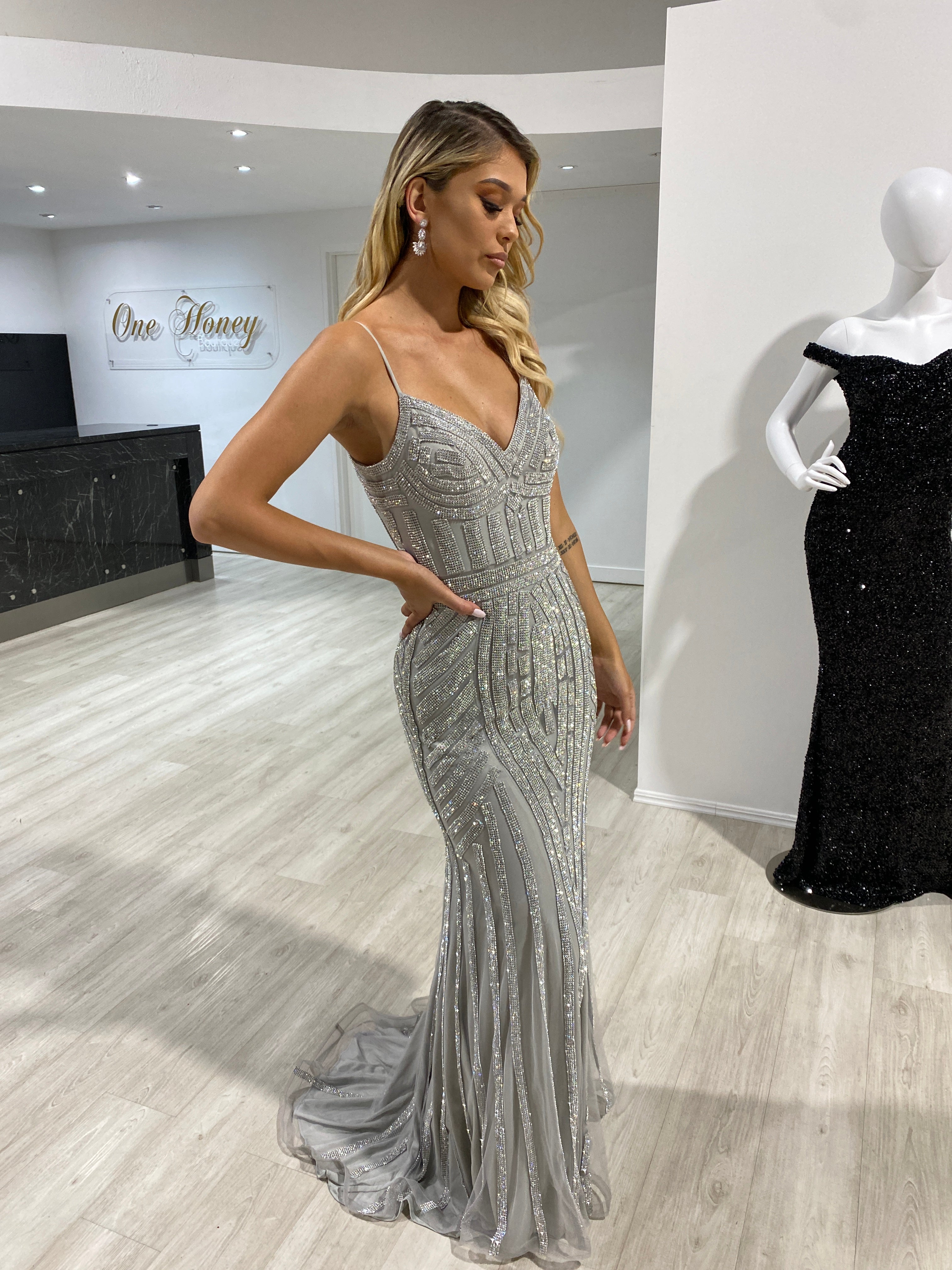 Honey Couture DIAMONDS Sequin Mermaid Formal Gown Dress