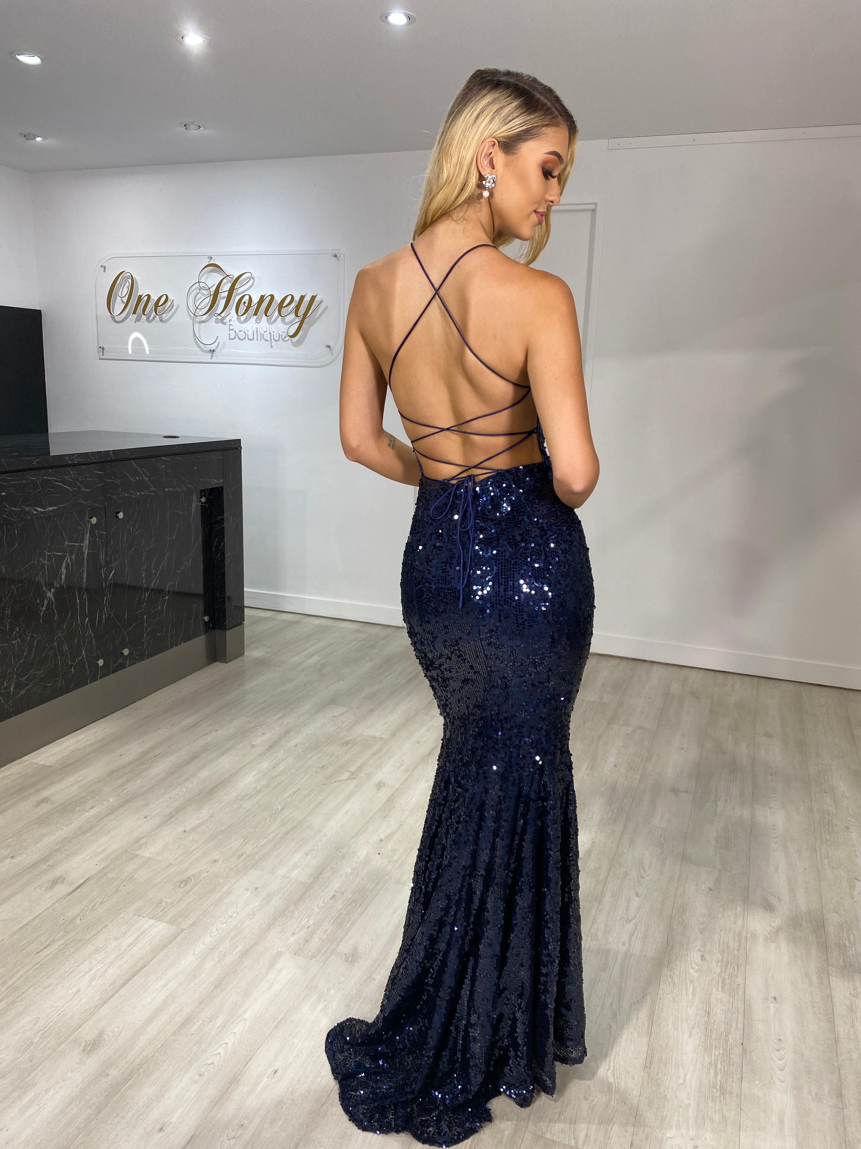 ZOE Sequin Corset Back Mermaid Formal Evening Gown