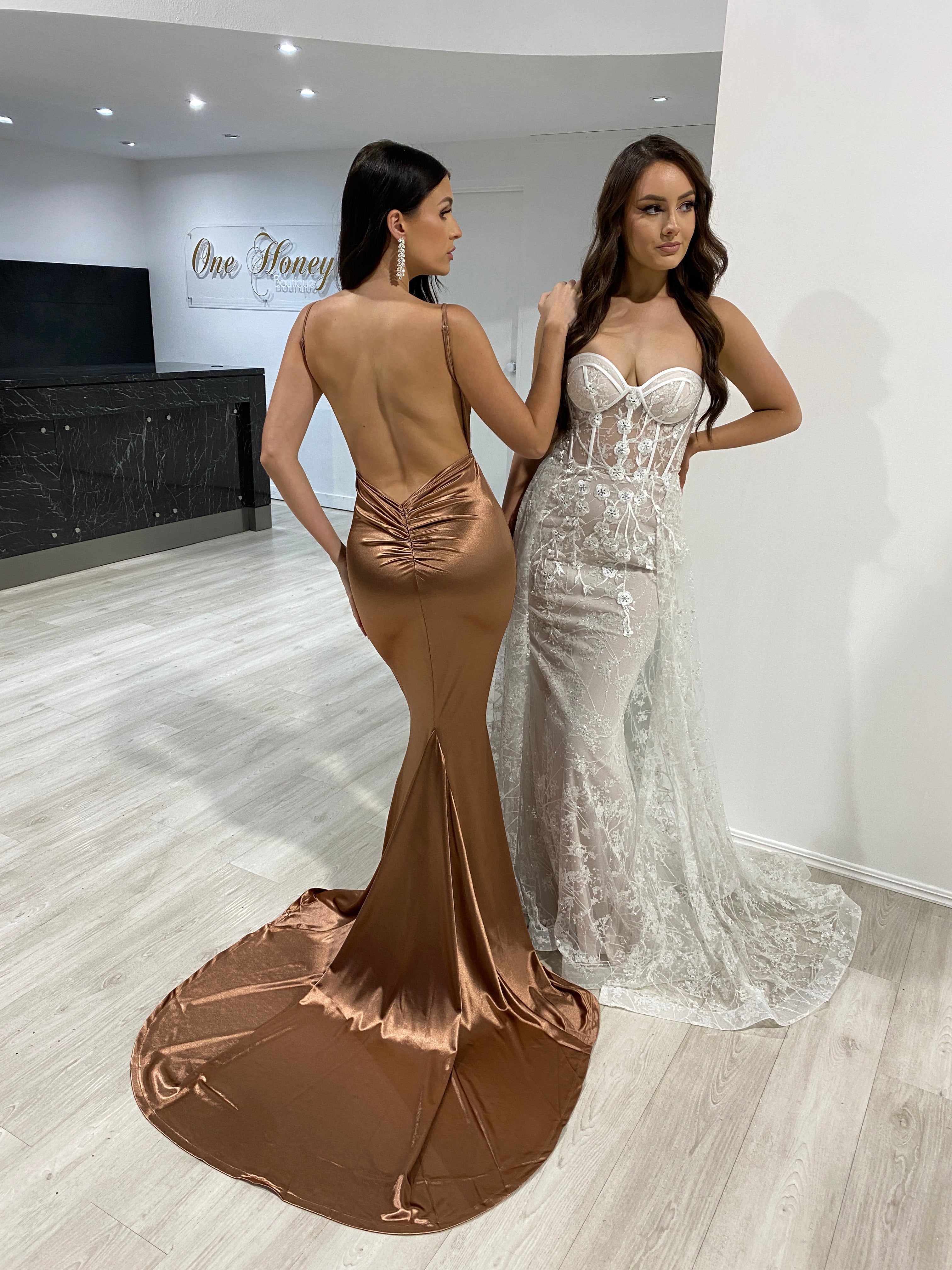 Honey Couture MILEE Low Back Mermaid Evening Gown Dress