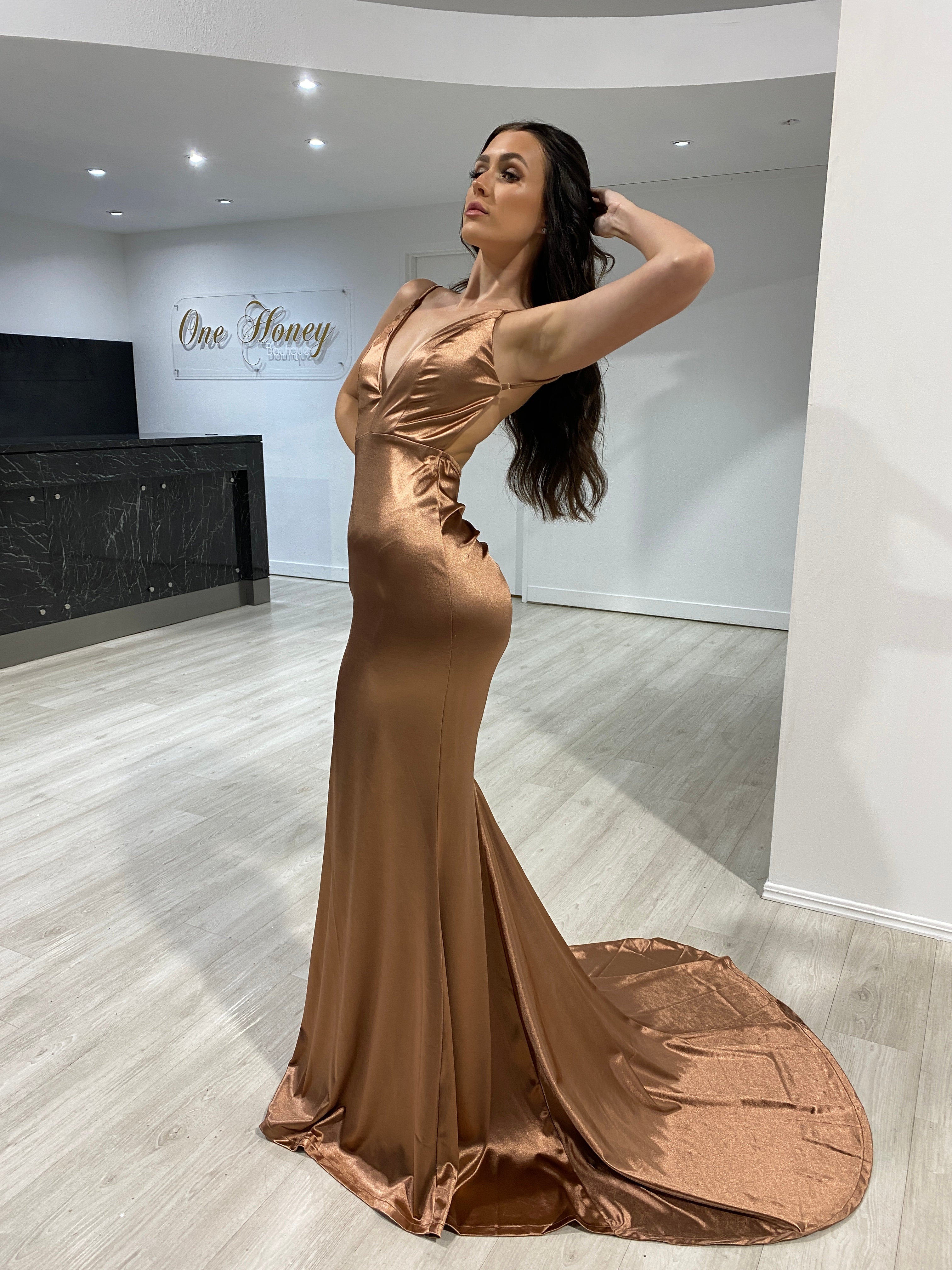 Honey Couture MILEE Low Back Mermaid Evening Gown Dress