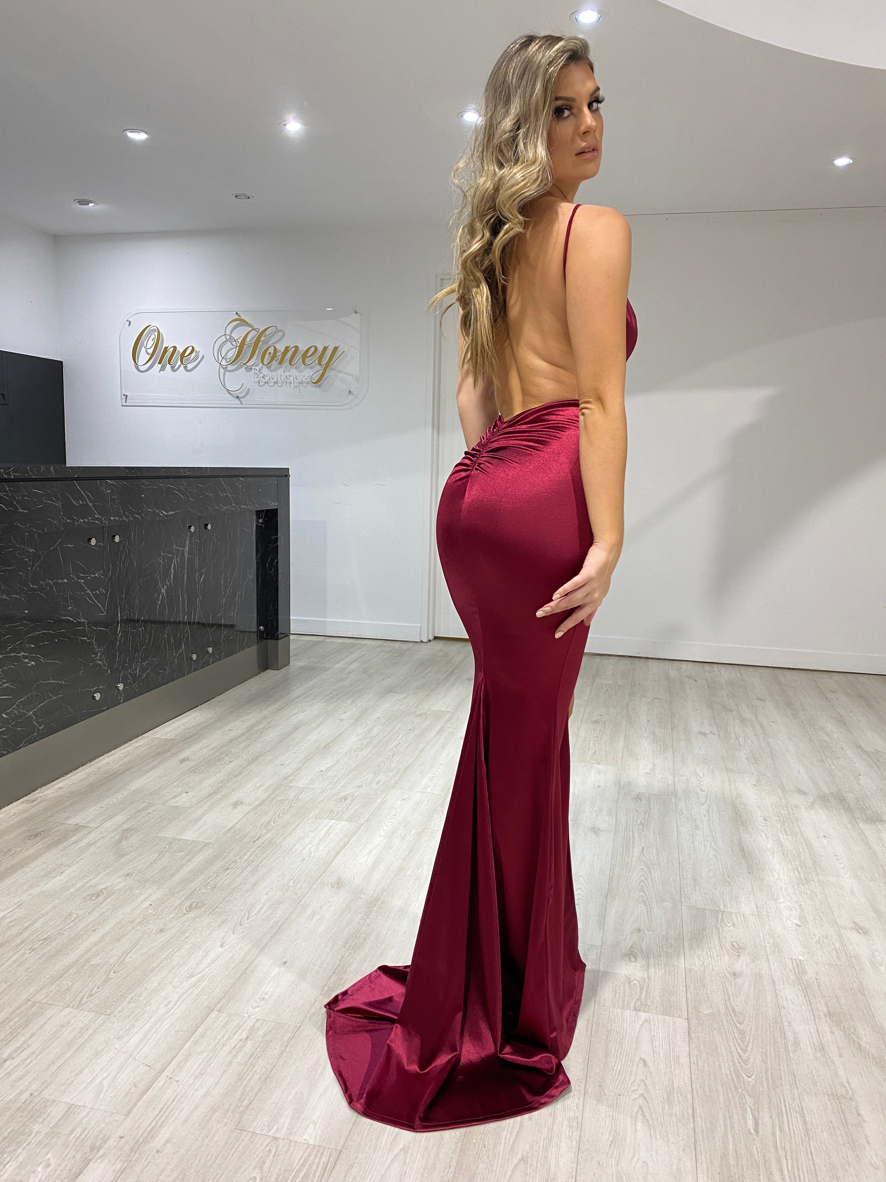 Honey Couture MILEE Low Back Mermaid Evening Gown Dress