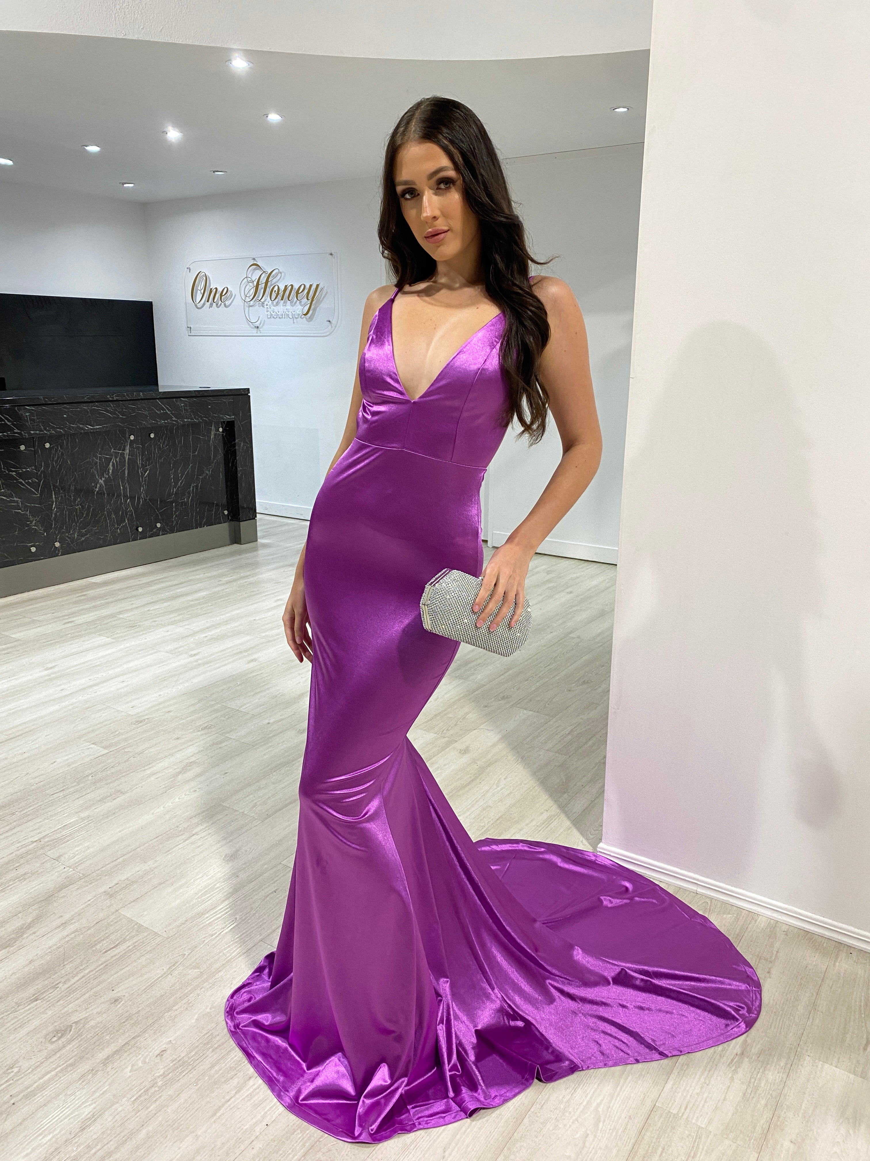 Honey Couture MILEE Low Back Mermaid Evening Gown Dress