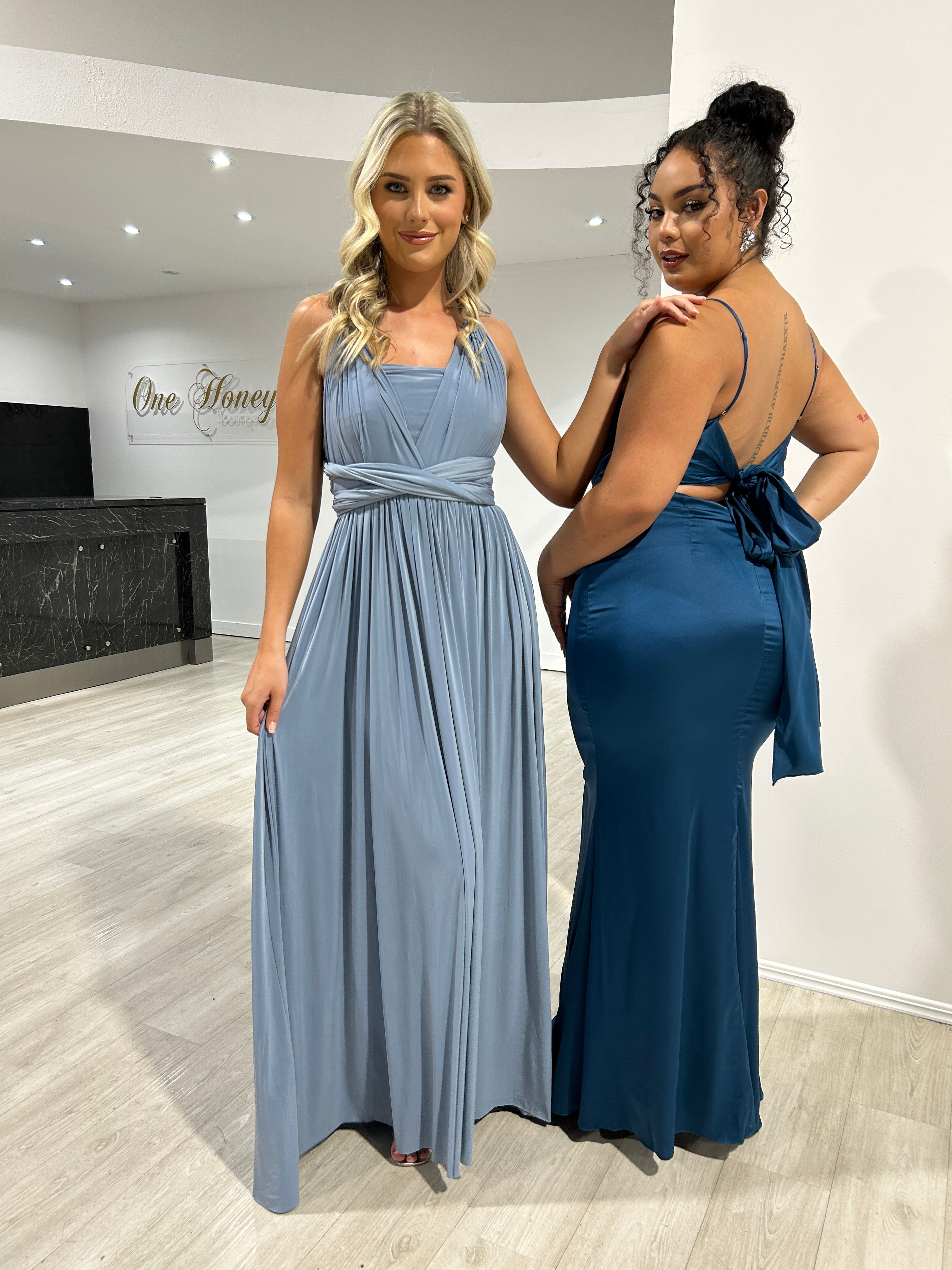 Steel blue plus store size bridesmaid dresses