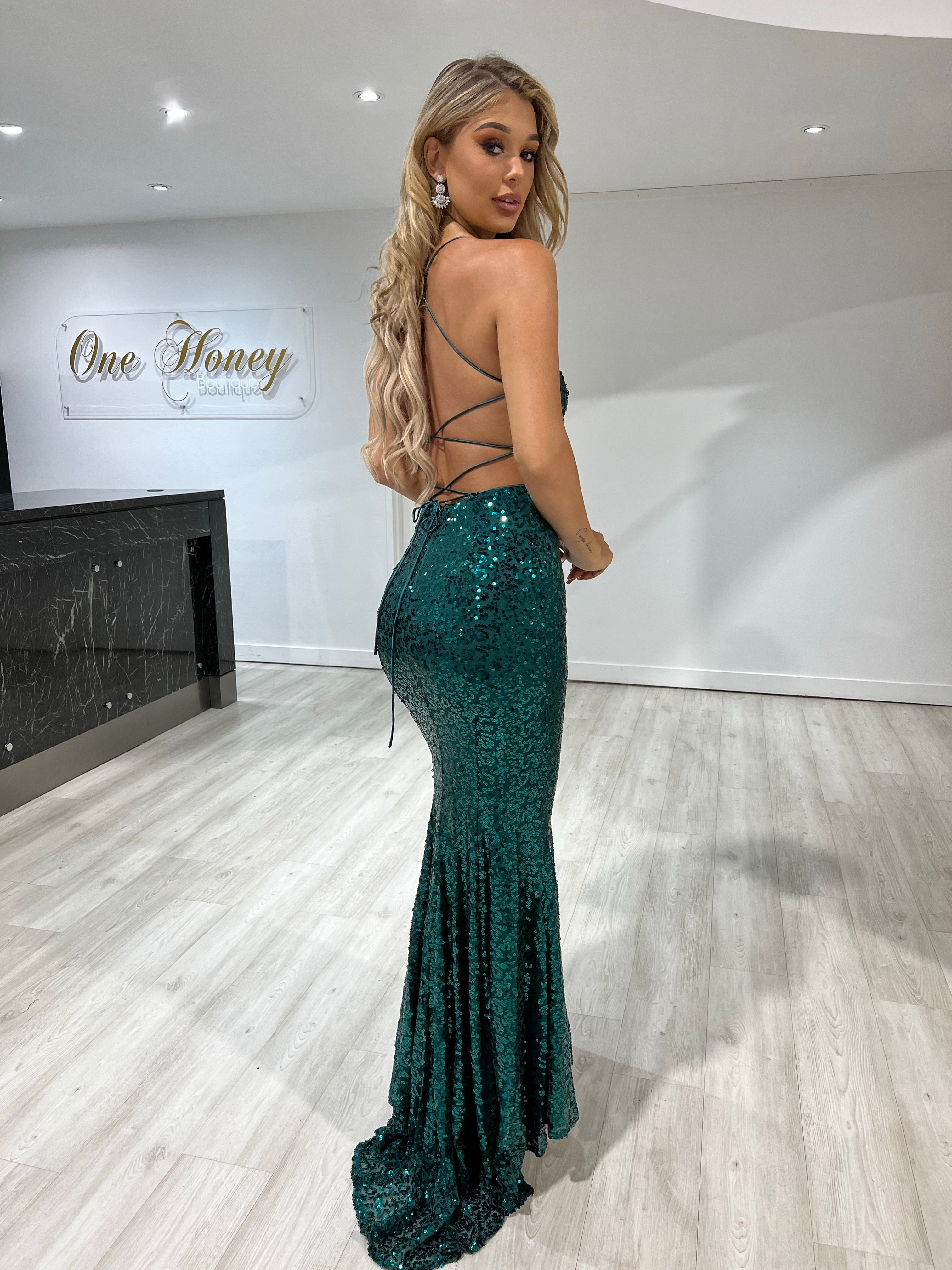 The NIKEETA Sequin Corset Back Mermaid Formal Gown