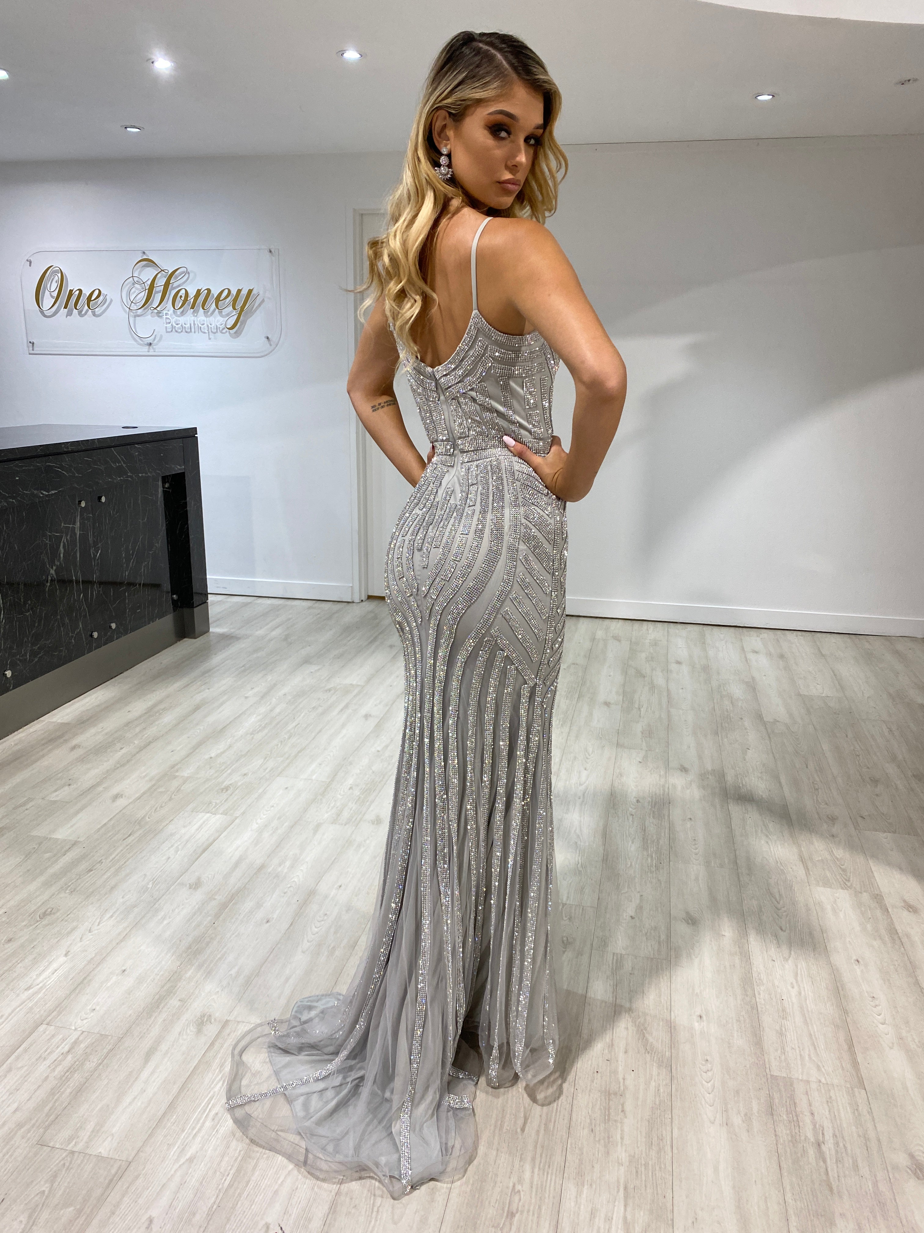 Honey Couture DIAMONDS Sequin Mermaid Formal Gown Dress