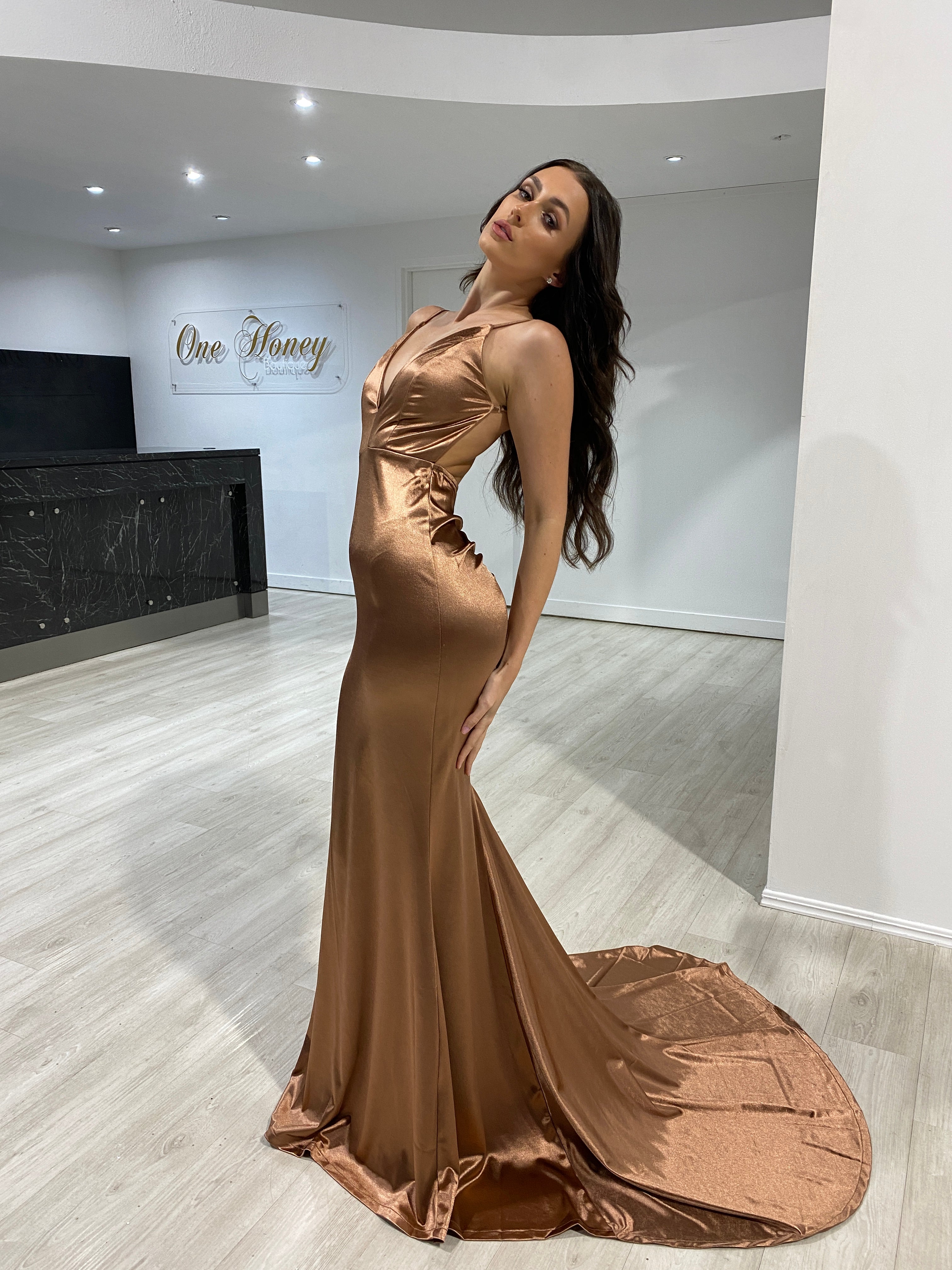 Honey Couture MILEE Low Back Mermaid Evening Gown Dress