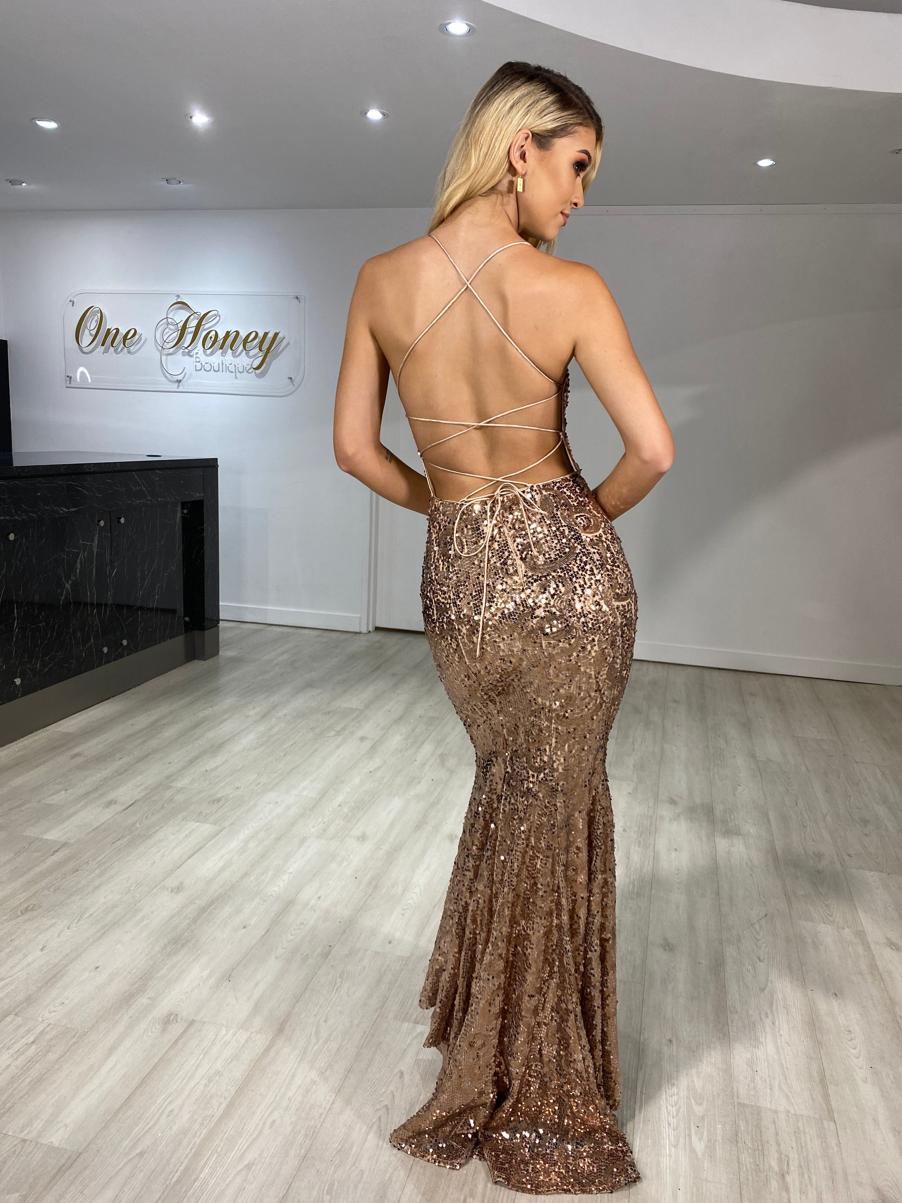 ZOE Sequin Corset Back Mermaid Formal Evening Gown