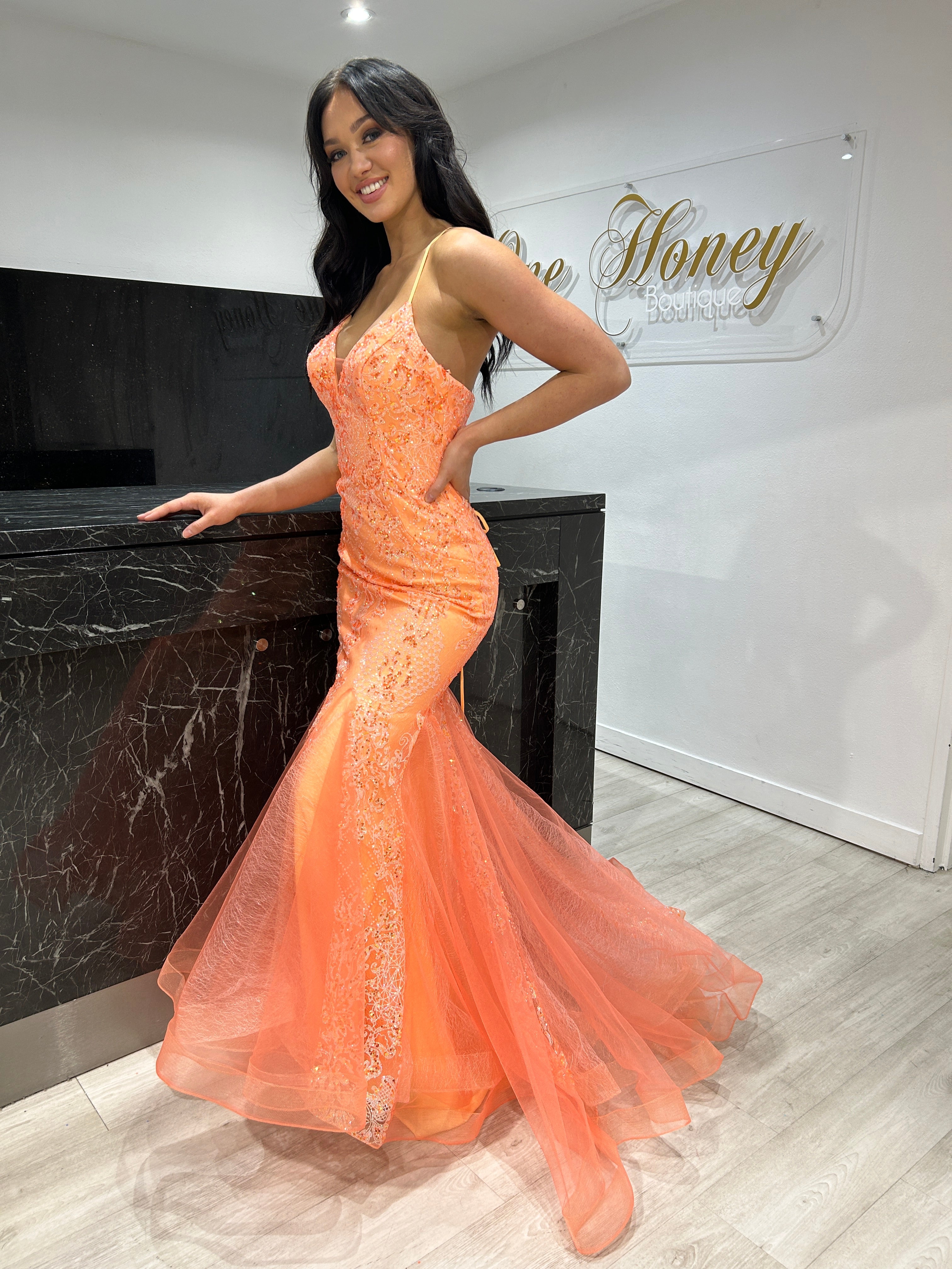 Orange glitter dress fashion