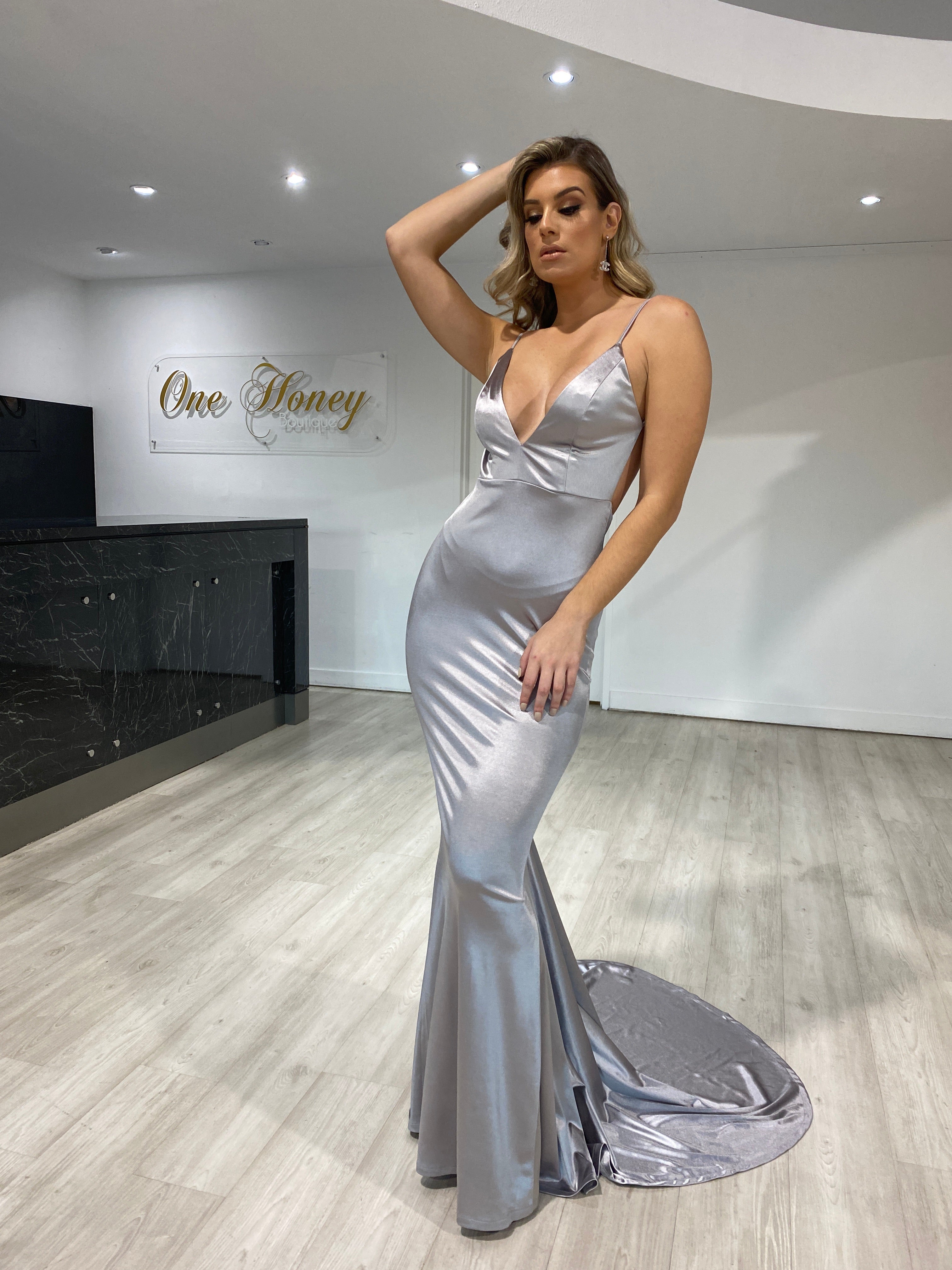 Honey Couture MILEE Low Back Mermaid Evening Gown Dress