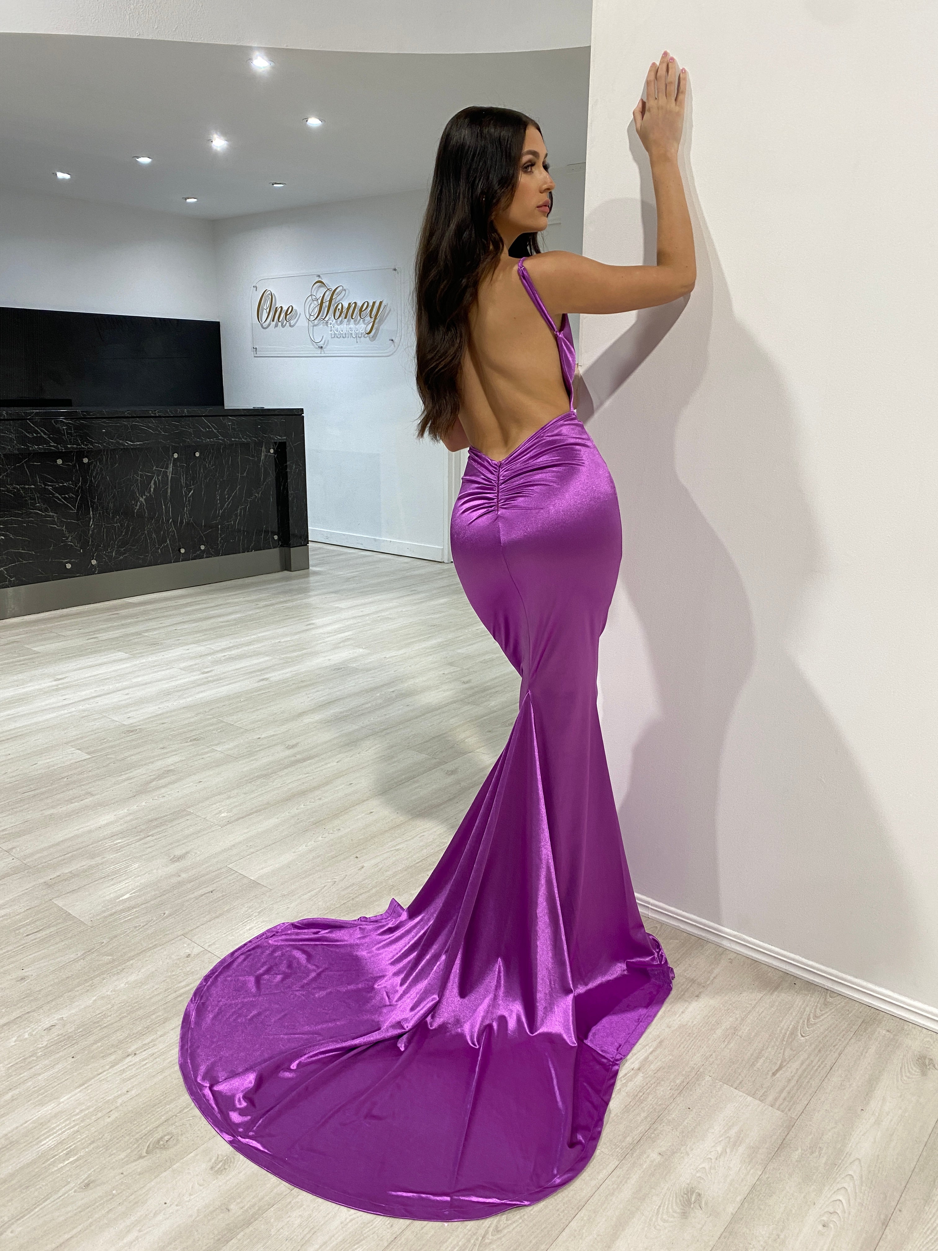 Honey Couture MILEE Low Back Mermaid Evening Gown Dress