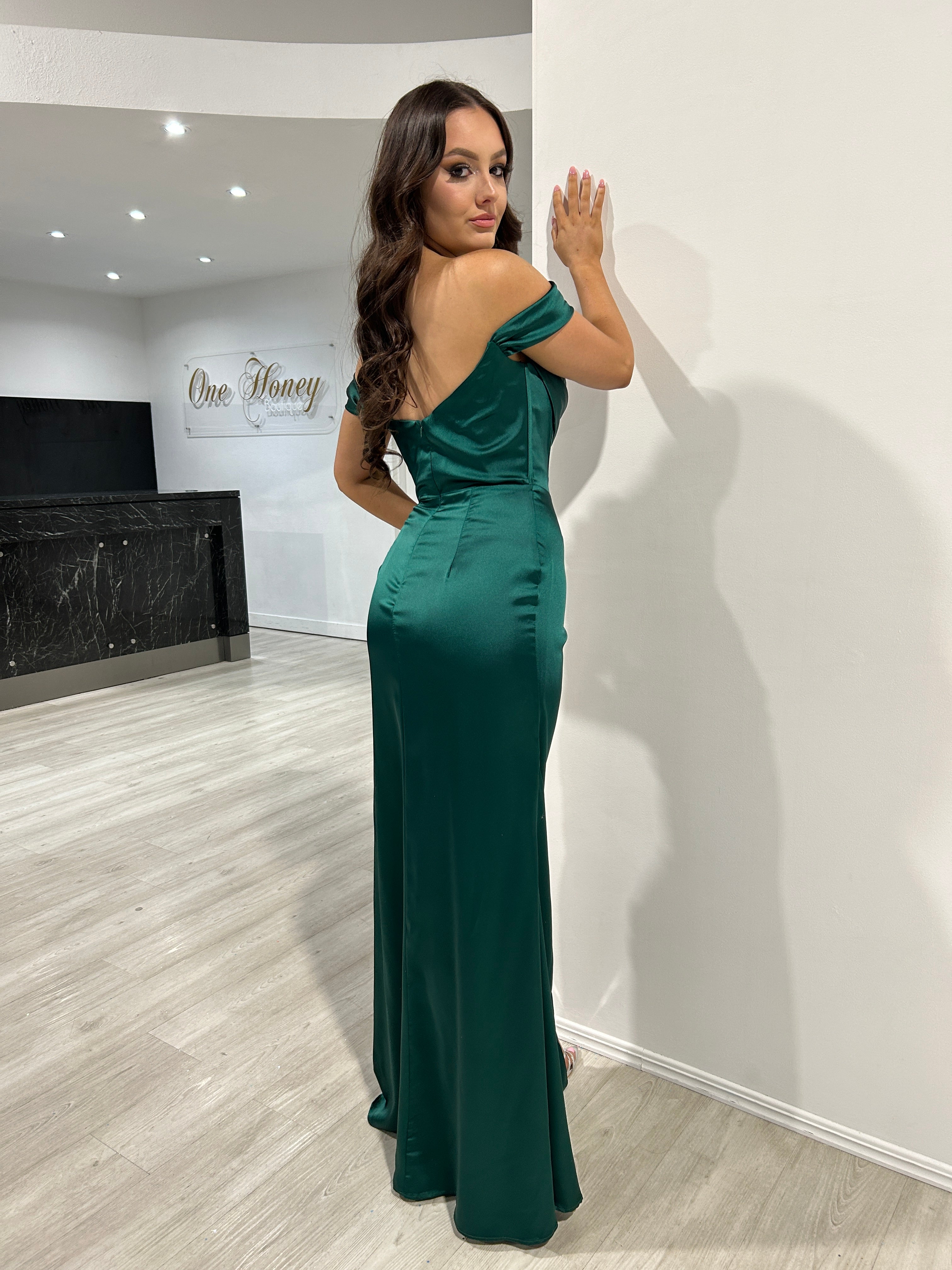 CECE Off The Shoulder Satin Corset Bustier Bridesmaid Formal Dress