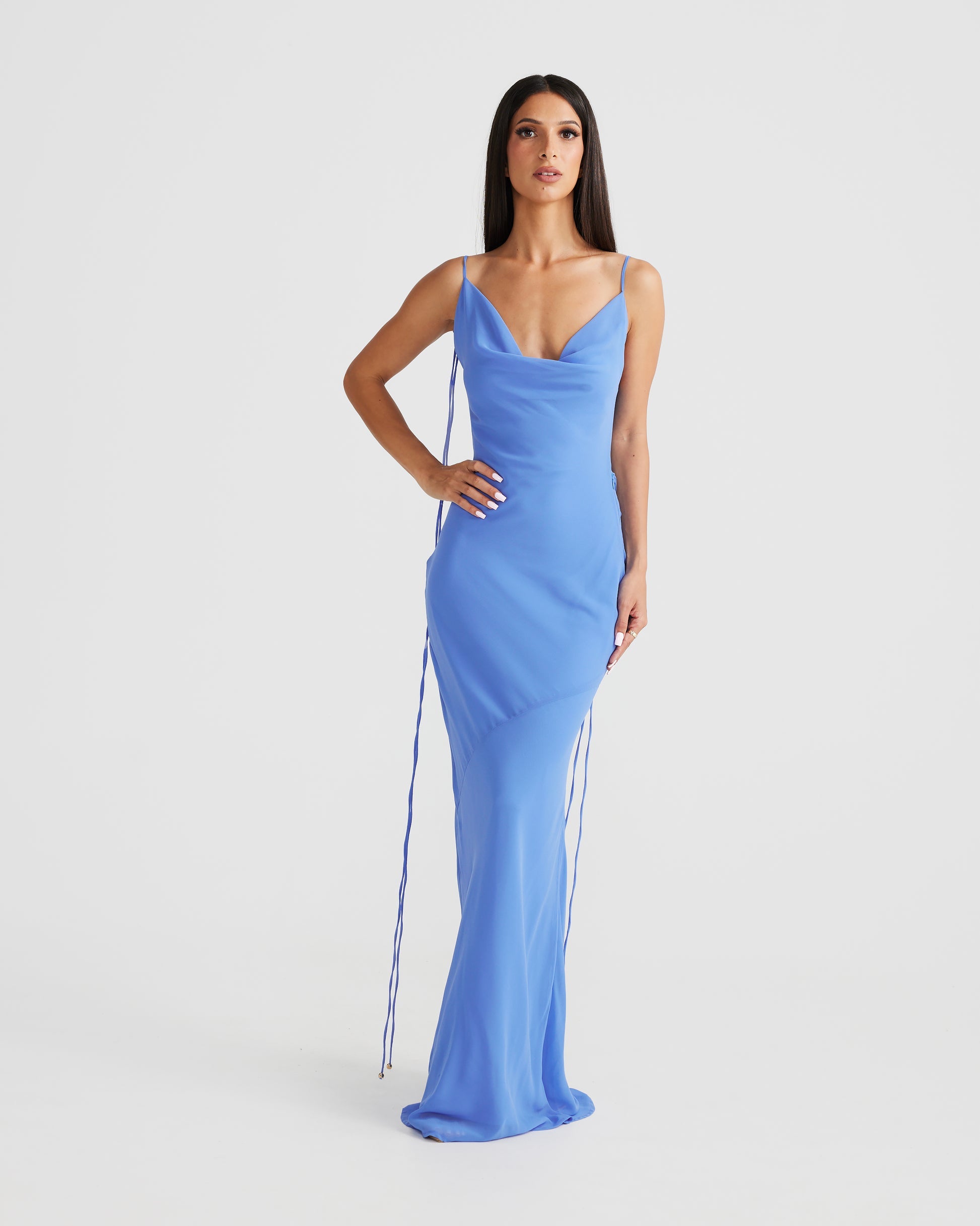 MÉLANI The Label AMALI Cowl Neck Chiffon Backless Dress