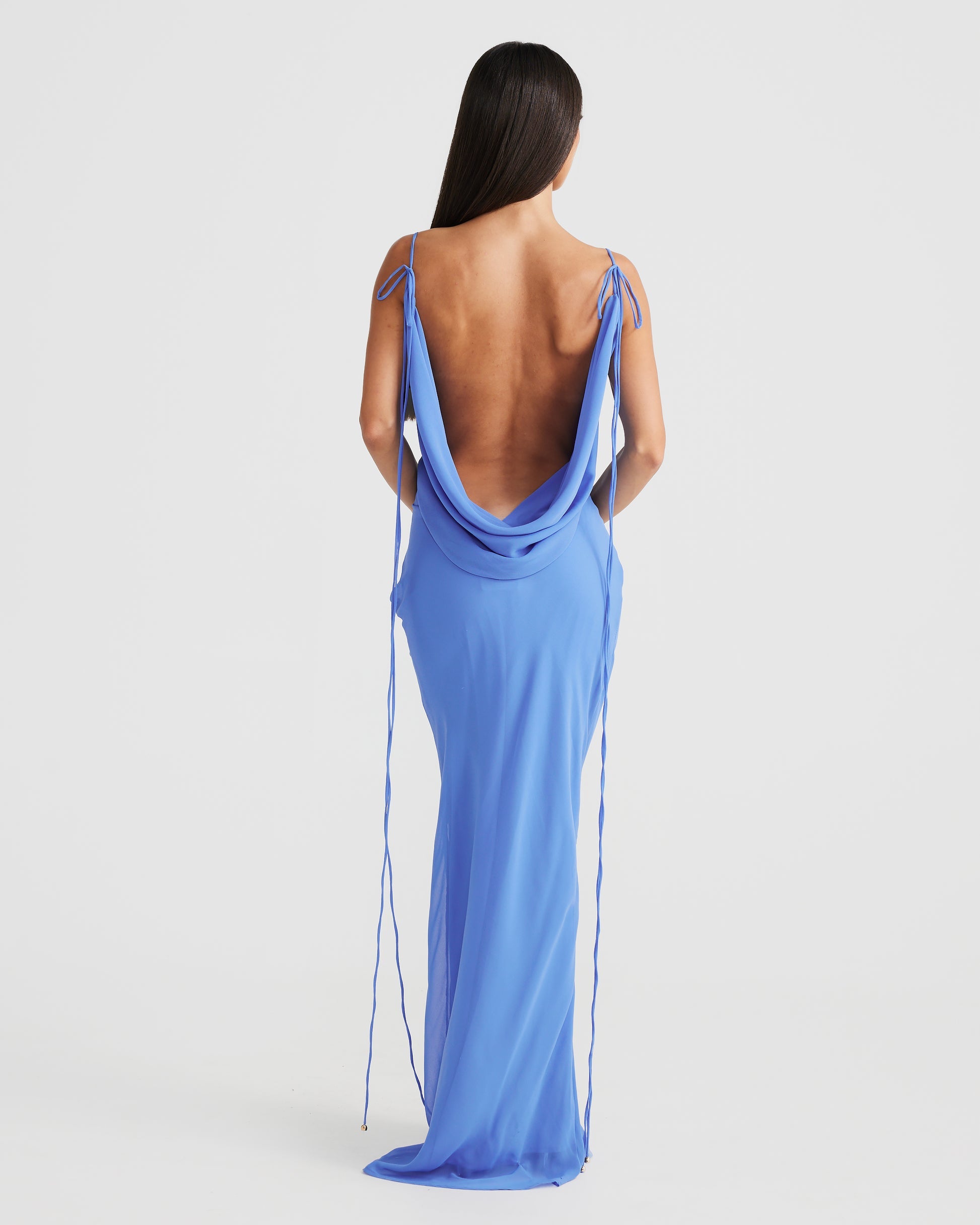 MÉLANI The Label AMALI Cowl Neck Chiffon Backless Dress