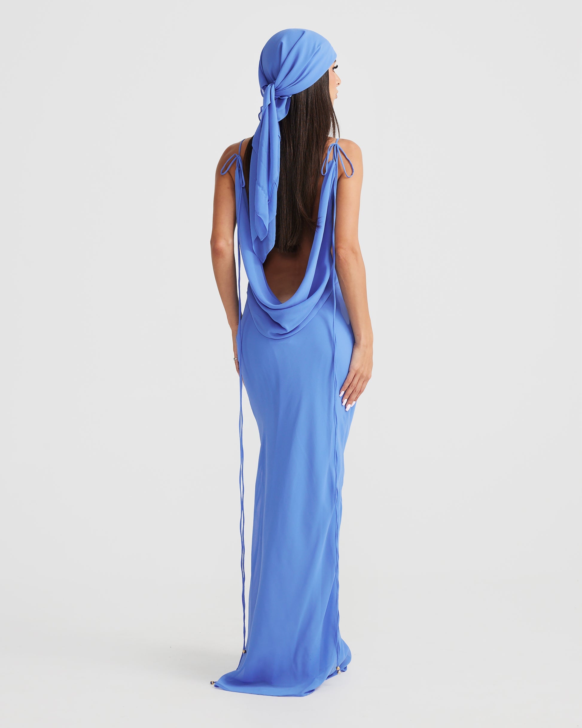 MÉLANI The Label AMALI Cowl Neck Chiffon Backless Dress