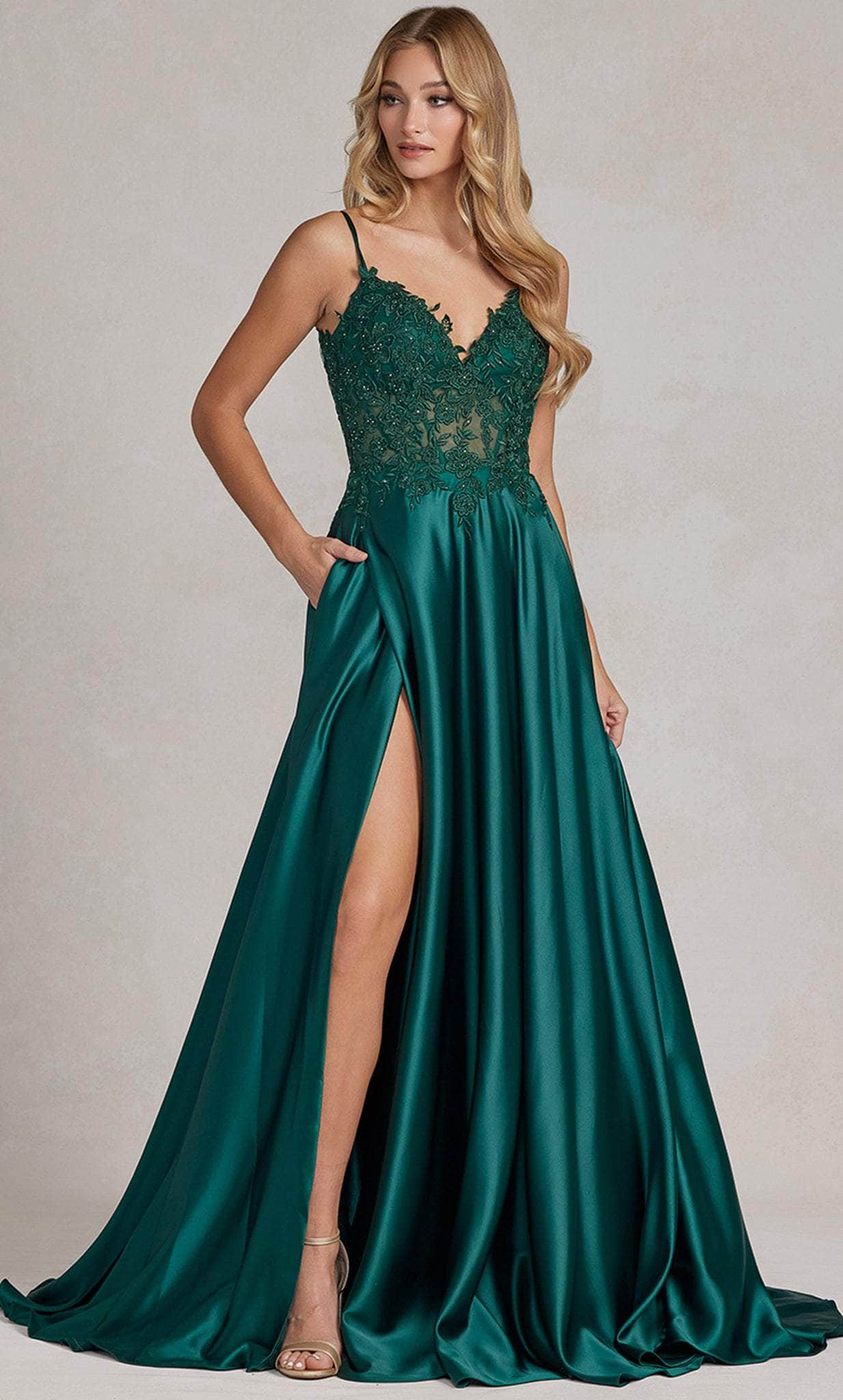 ZLATA Thin Strap Embroidered Applique A-Line Prom & Formal Dress