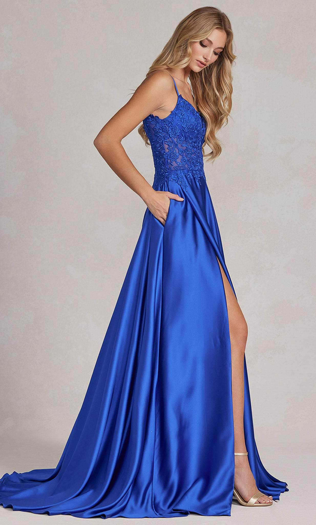 ZLATA Thin Strap Embroidered Applique A-Line Prom & Formal Dress