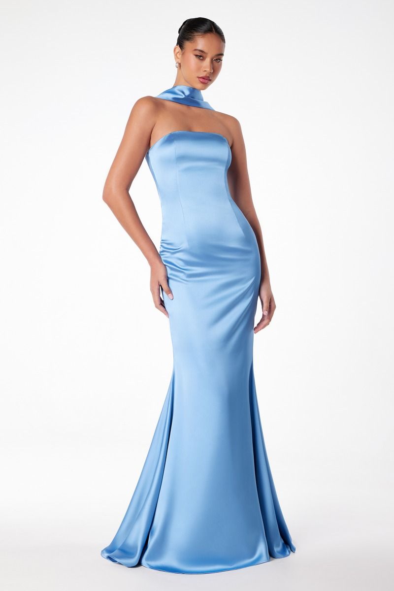 ILLIA Strapless Satin Neck Sash Prom & Semi Formal Dress