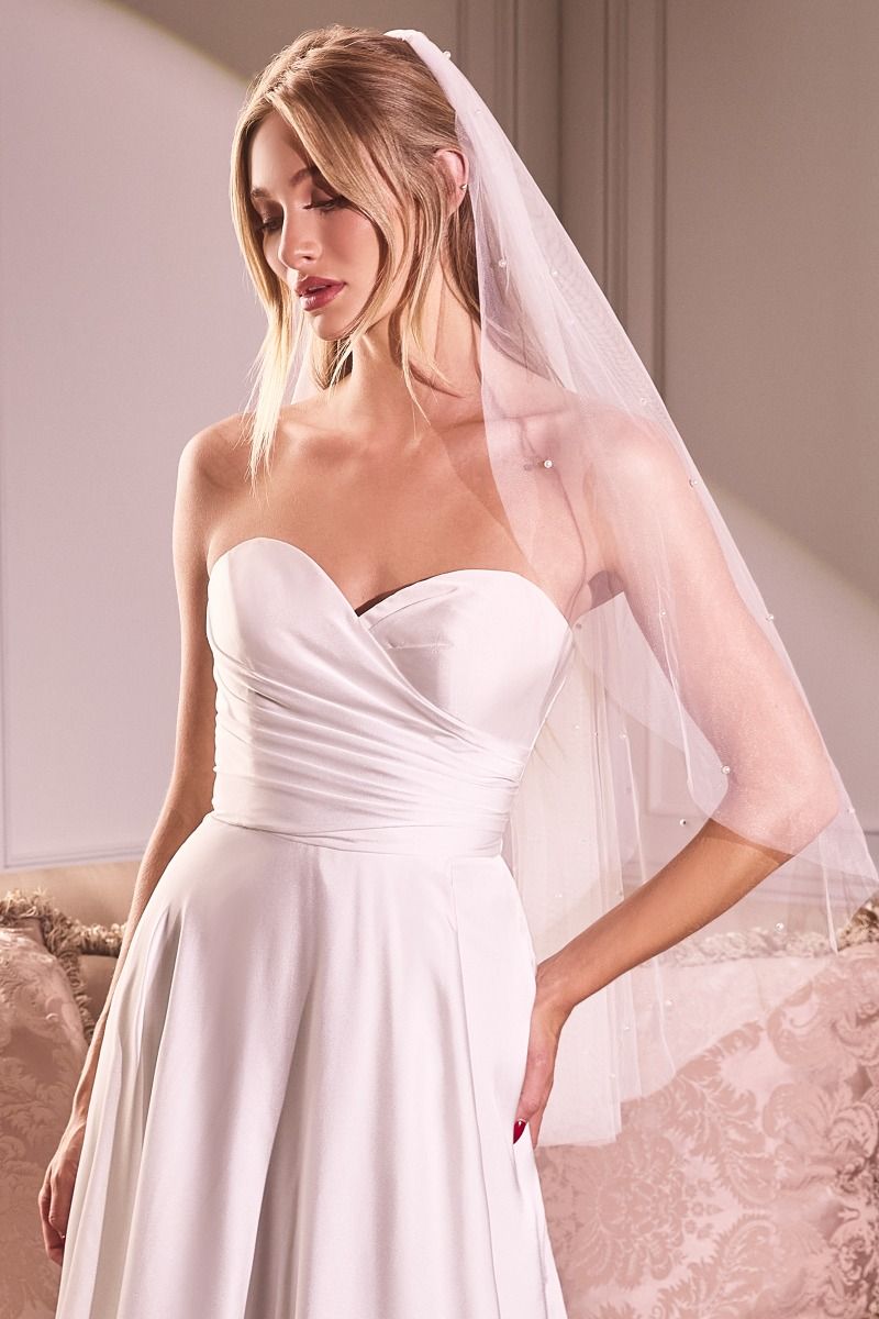 CAPRI Pearl Drop Feature Off White Finger Tip Length Wedding Bridal Veil