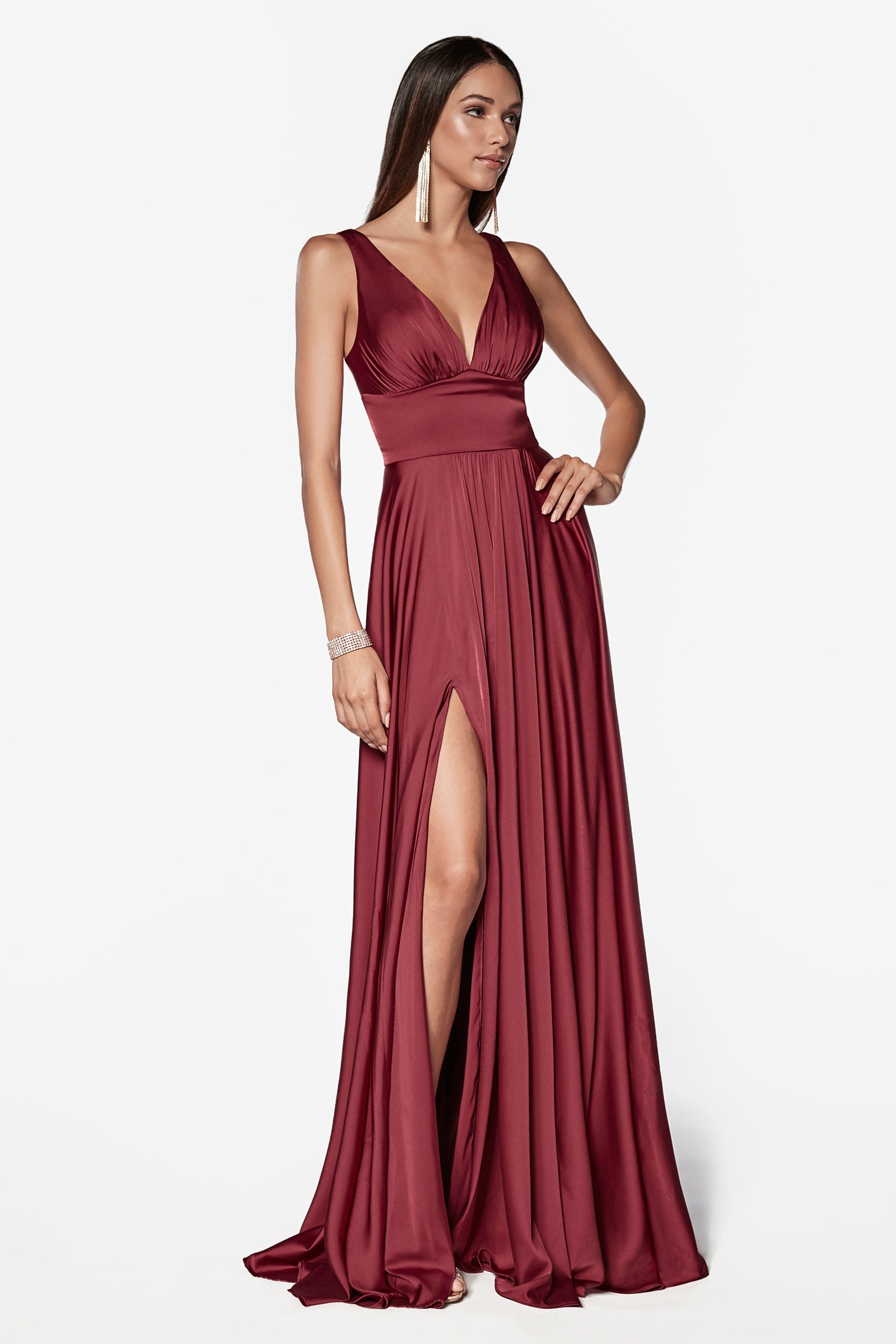 NELLIE Deep V Front Silky A Line Bridesmaid Formal Dress