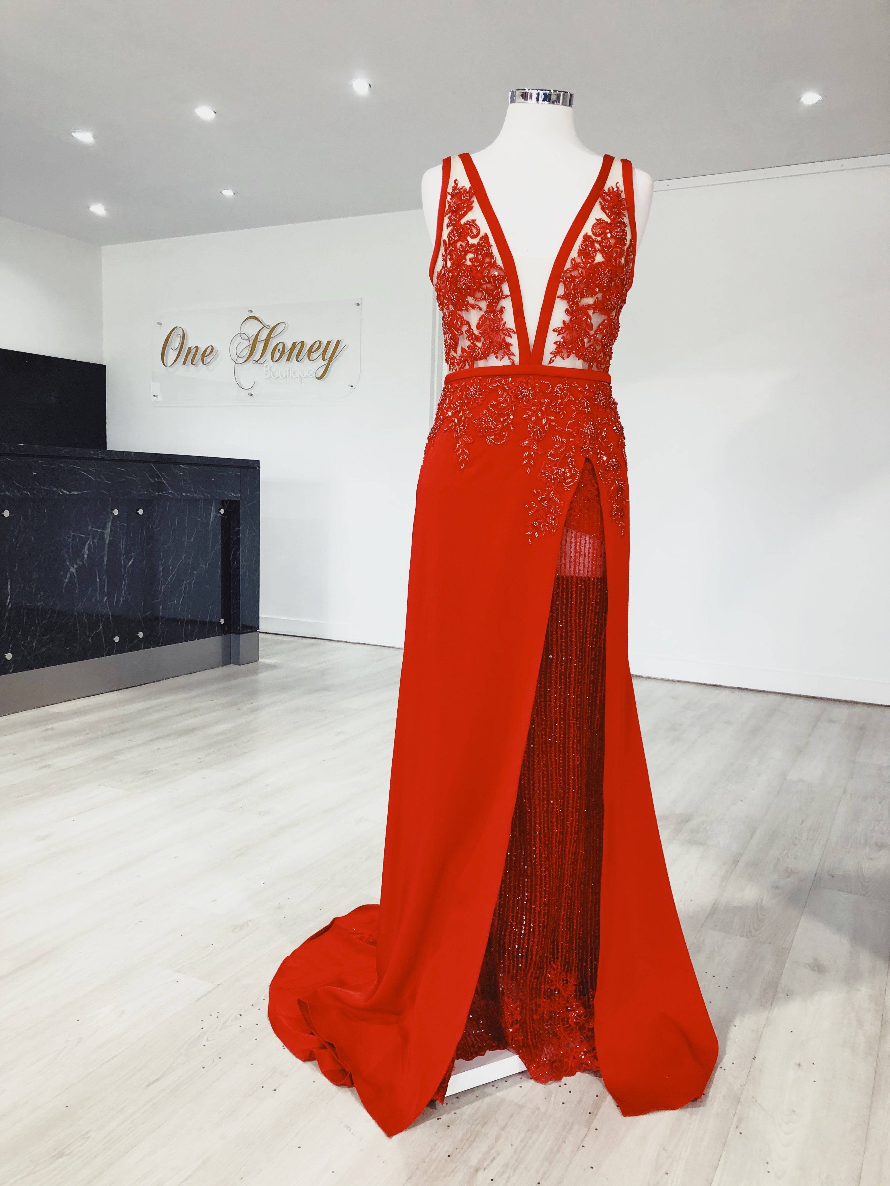 J. Mendel Strapless Bustier Gown Siren Red, $5,300 | Neiman Marcus |  Lookastic