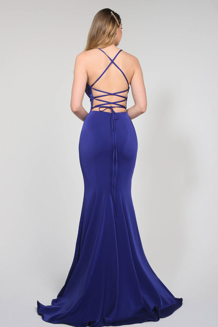 Tina Holly Couture Designer BA111 Blue Purple Satin Mermaid Formal Dre