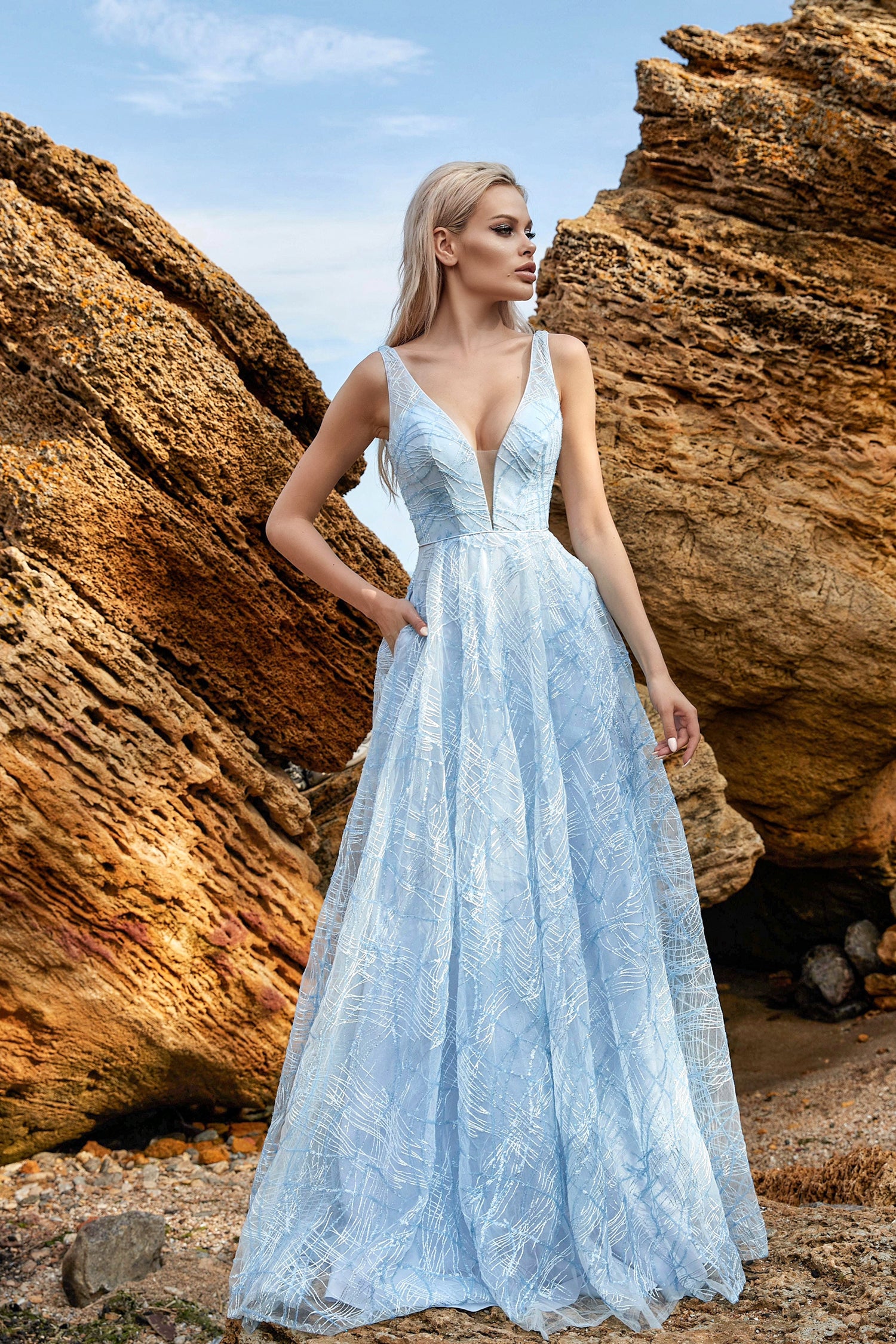 Ice blue 2024 evening dress