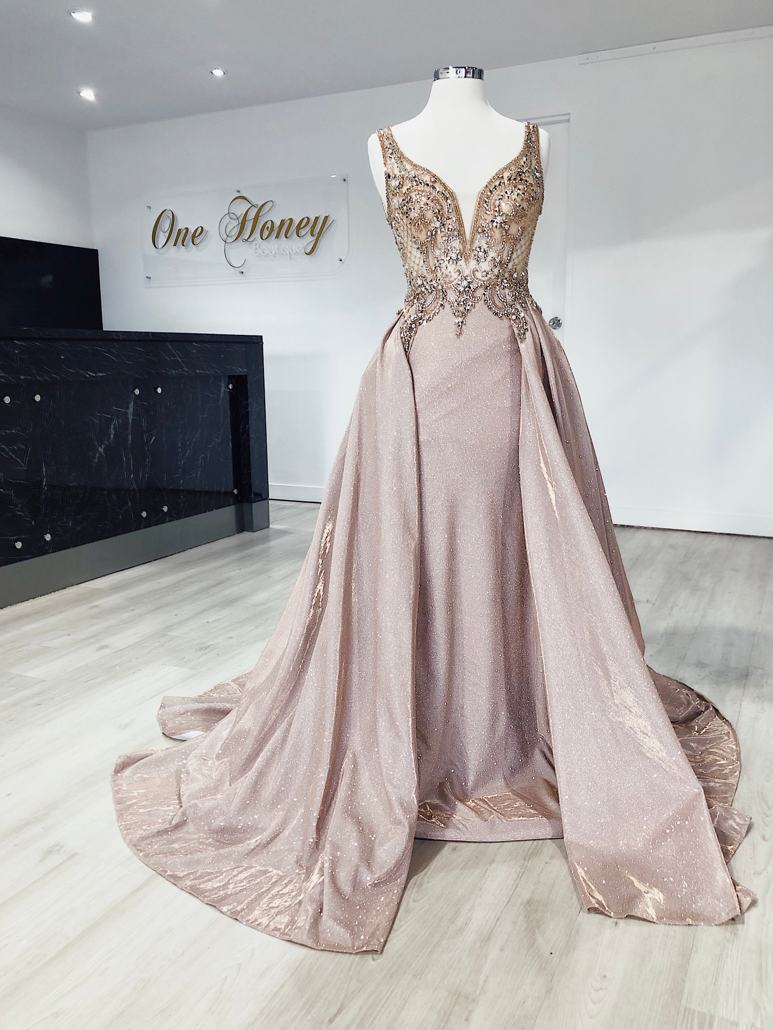 MEESHA Pink Crystal Over Skirt Princess Gown Private Label$ AfterPay Humm ZipPay LayBuy Sezzle