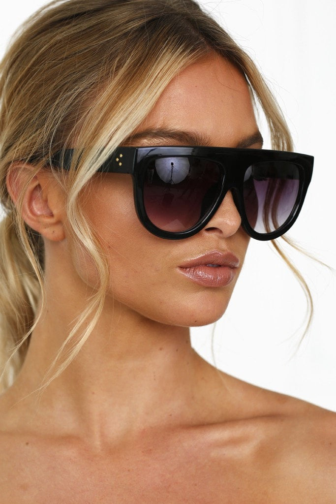 Honey Couture SELENA Black Flat Top Inspired Sunglasses Honey Couture Sunglasses$ AfterPay Humm ZipPay LayBuy Sezzle