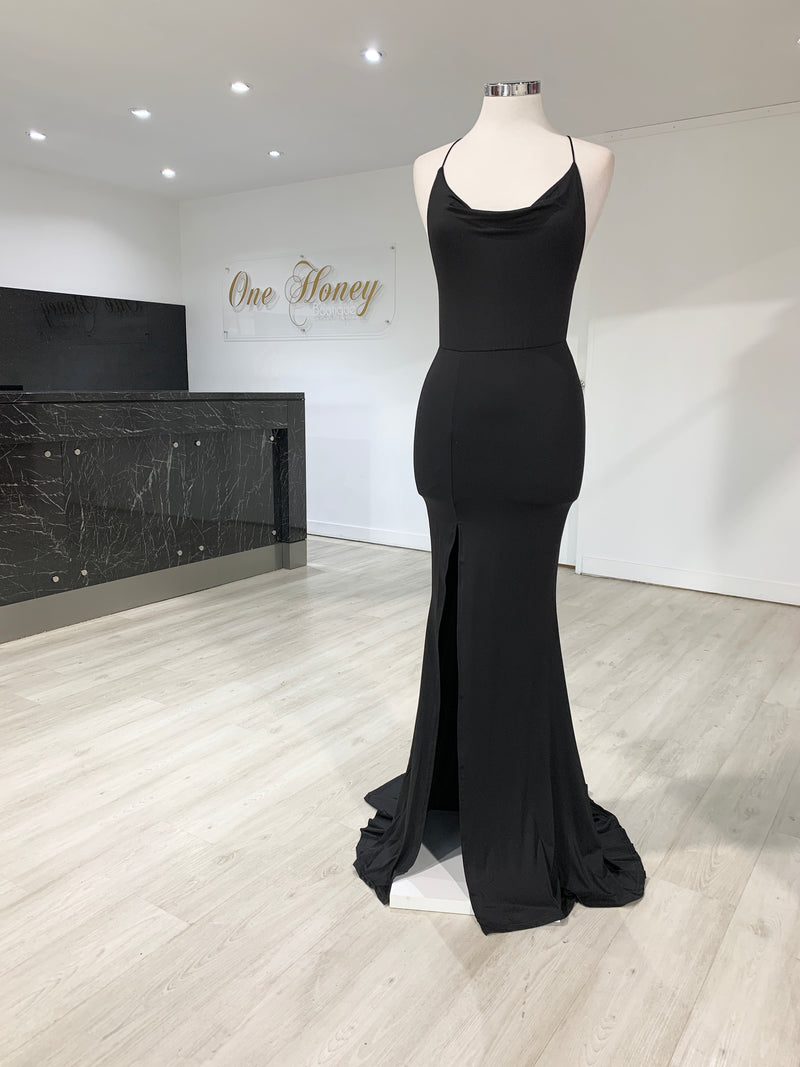 Honey Couture CIARA Black Low Back Formal Dress – One Honey