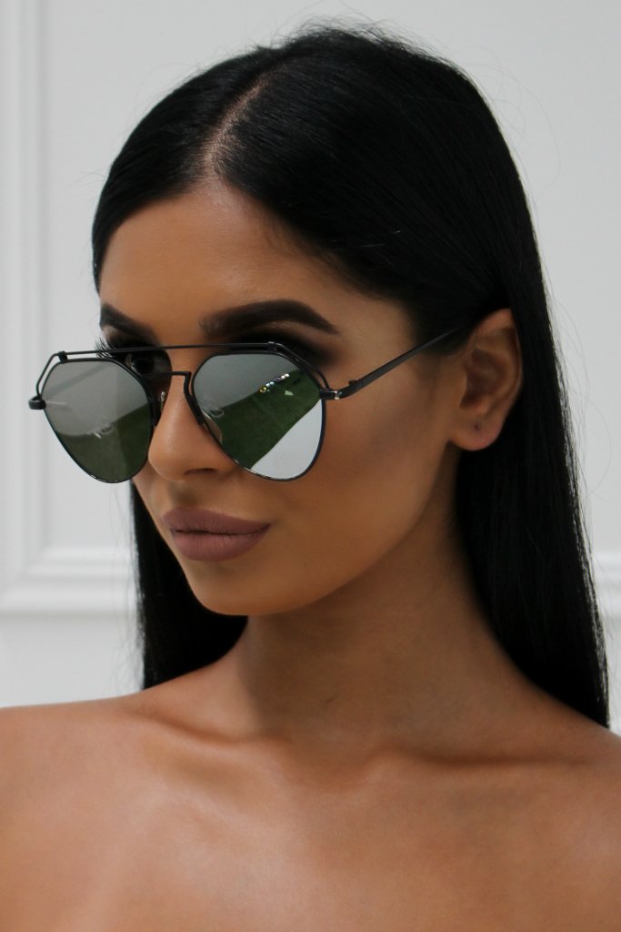 Honey Couture AMY Black w Silver Lense Aviator Sunglasses Honey Couture Sunglasses$ AfterPay Humm ZipPay LayBuy Sezzle