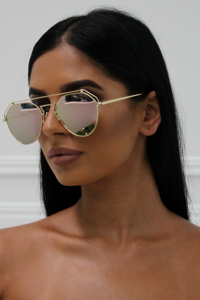 Honey Couture AMY Gold w Pink Lense Aviator Sunglasses Honey Couture Sunglasses$ AfterPay Humm ZipPay LayBuy Sezzle