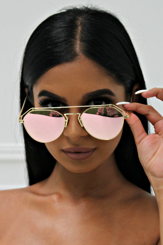 Honey Couture AMY Gold w Pink Lense Aviator Sunglasses Honey Couture Sunglasses$ AfterPay Humm ZipPay LayBuy Sezzle