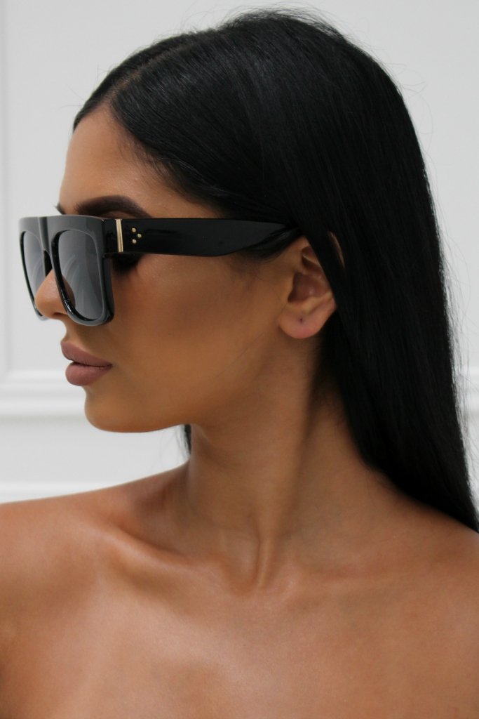 Honey Couture SELENA 2.0 Black Flat Top Inspired Sunglasses Honey Couture Sunglasses$ AfterPay Humm ZipPay LayBuy Sezzle