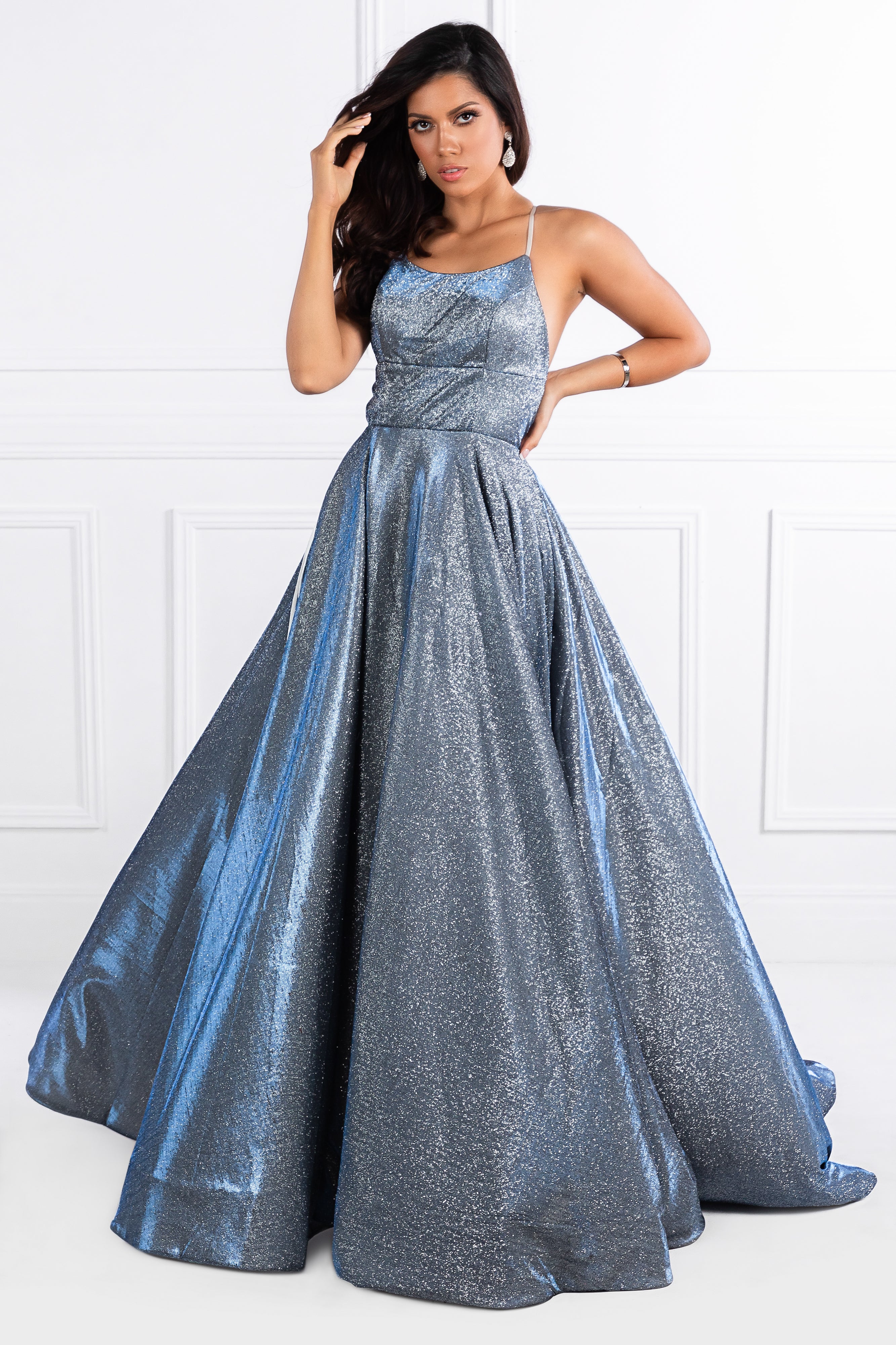 Honey Couture HARRIETT Blue Glitter Fabric Custom Made Formal Dress {vendor} AfterPay Humm ZipPay LayBuy Sezzle