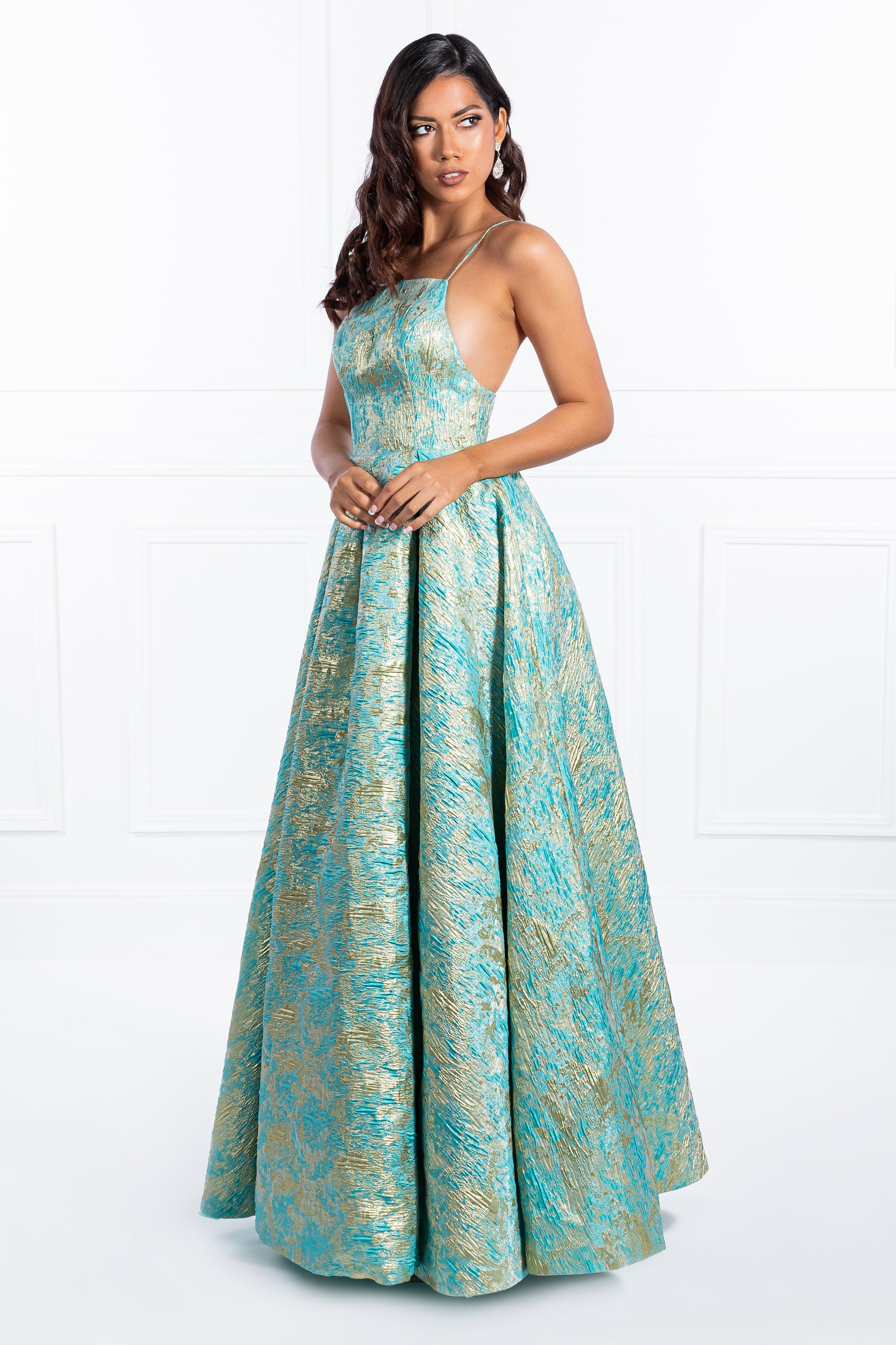 Honey Couture INGA Floral Teal Print Formal Dress