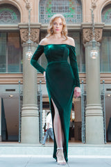 Tina Holly Couture TA301 Emerald Green Velvet Long Sleeve Midi Formal ...