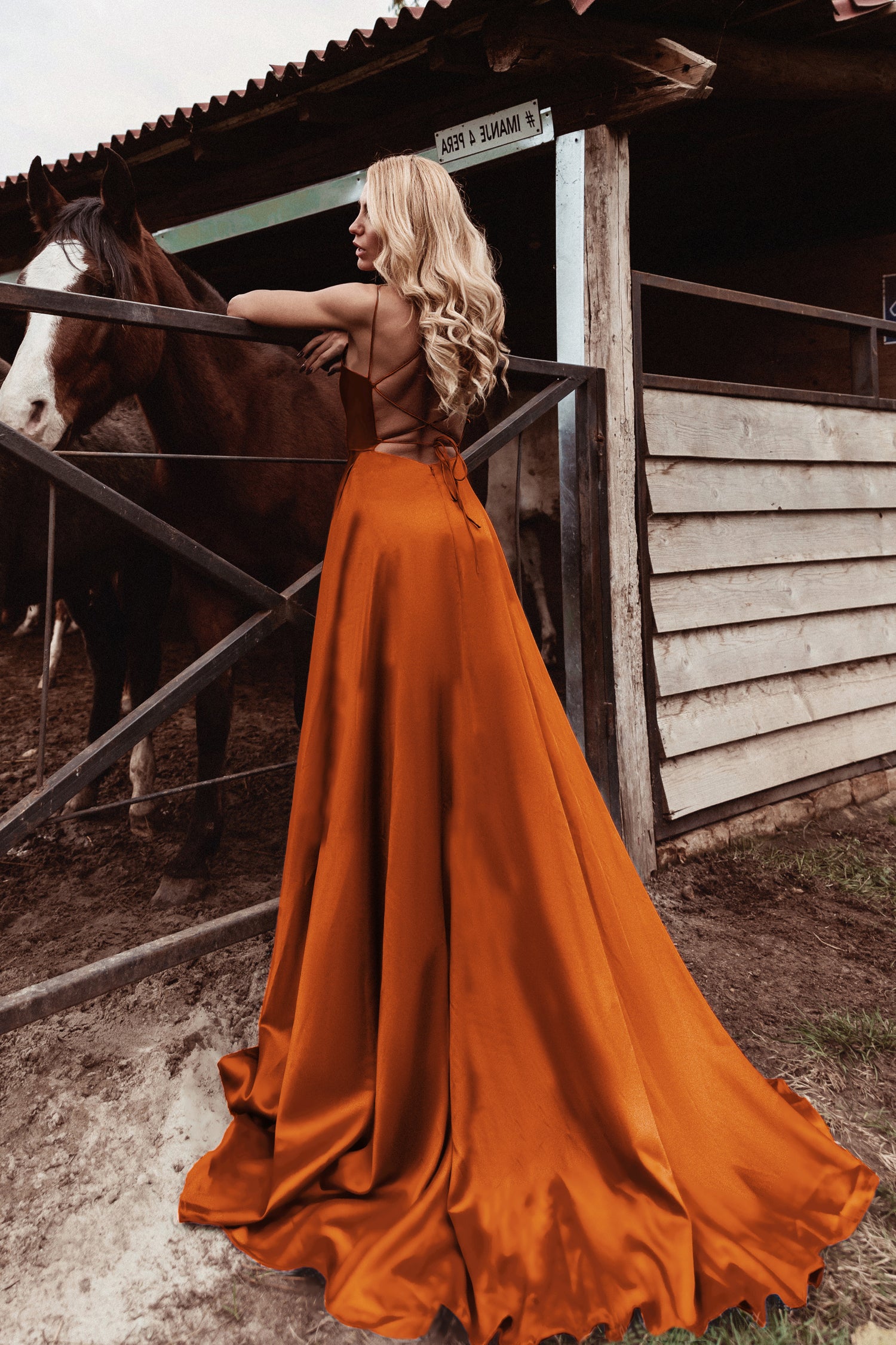 Rust Orange Satin Dress - Draped Maxi Dress - Slit Maxi - Lulus