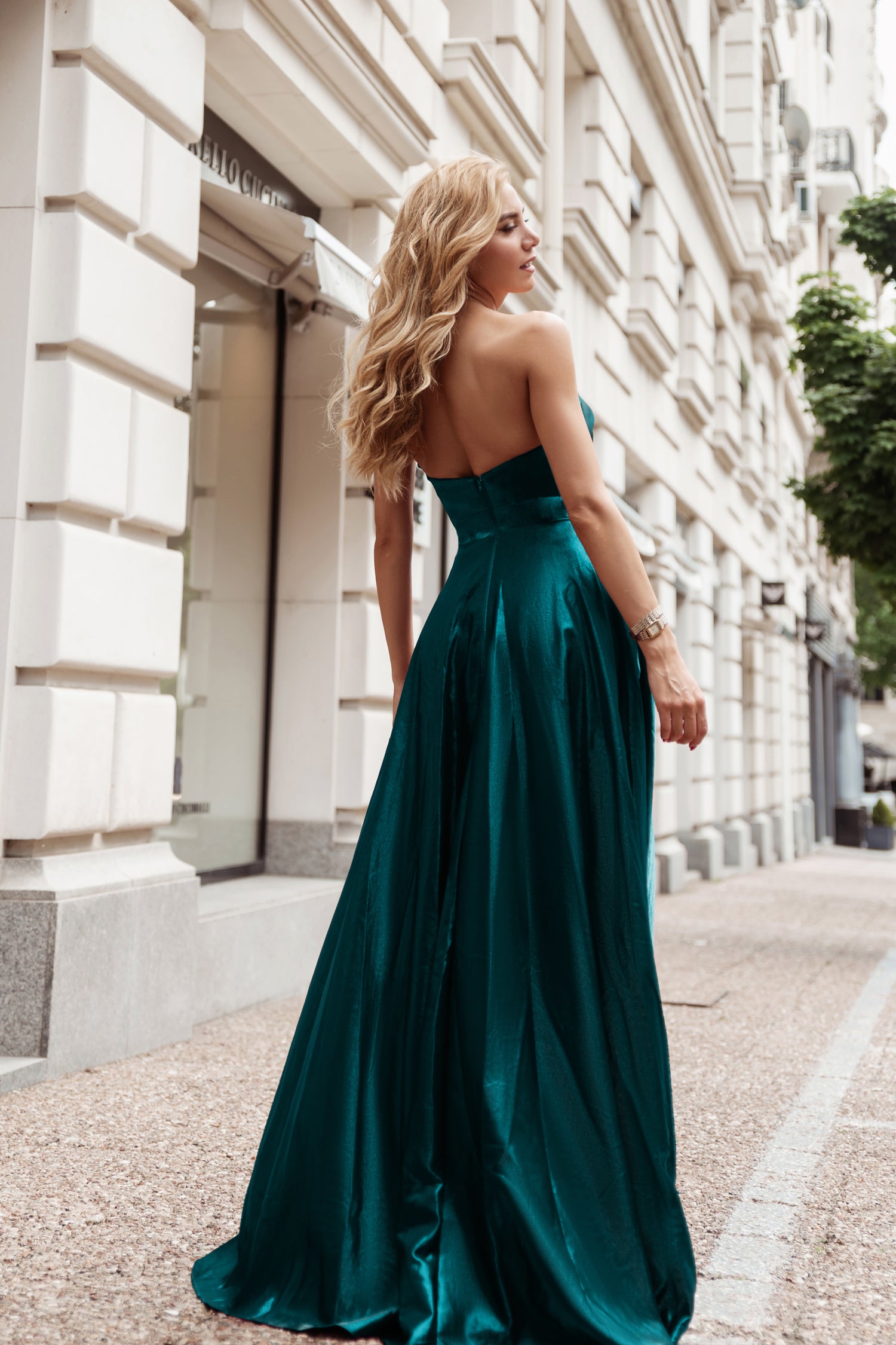 Strapless emerald shop green dress