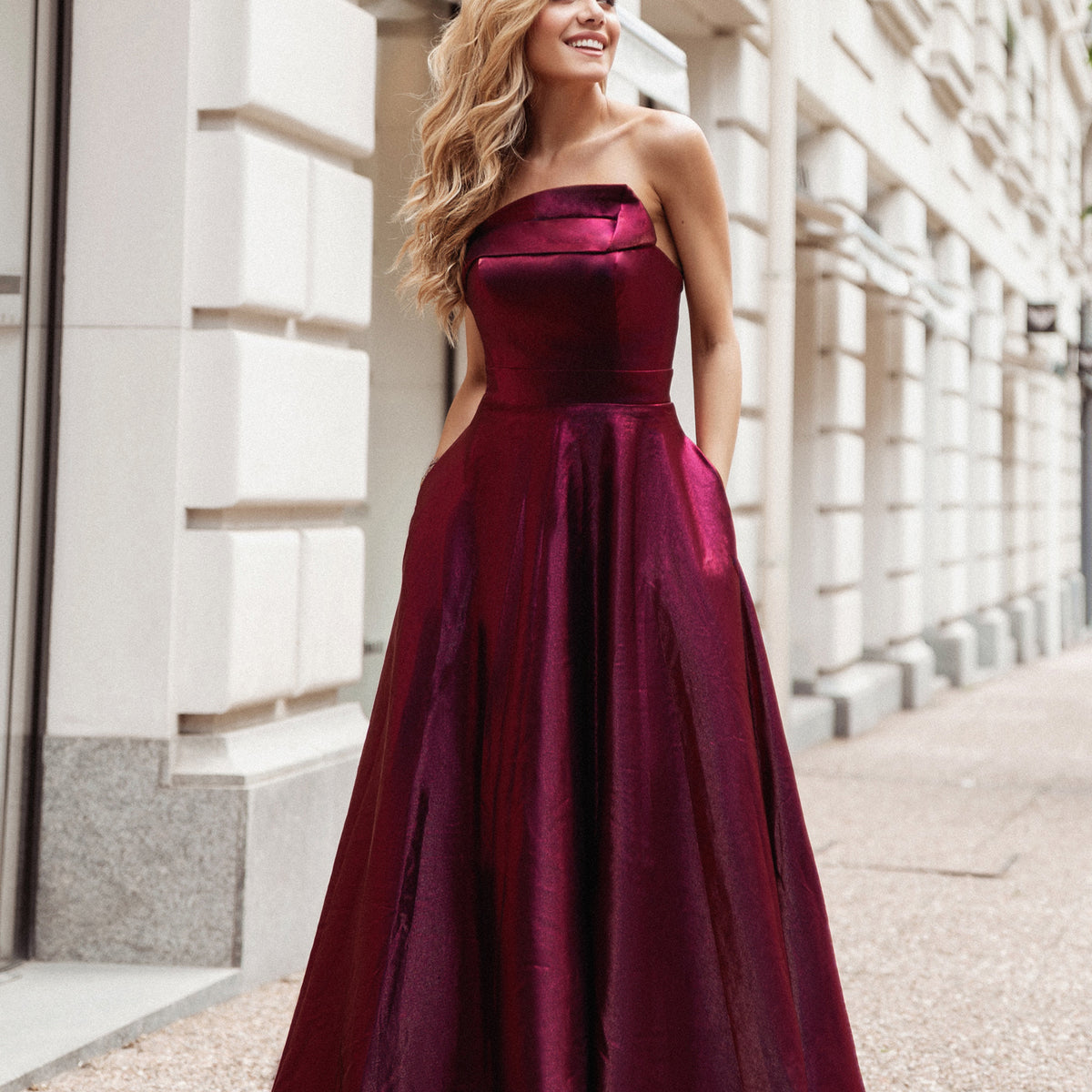 Tina Holly Couture TE003 Berry Pink Satin Silky Formal Dress